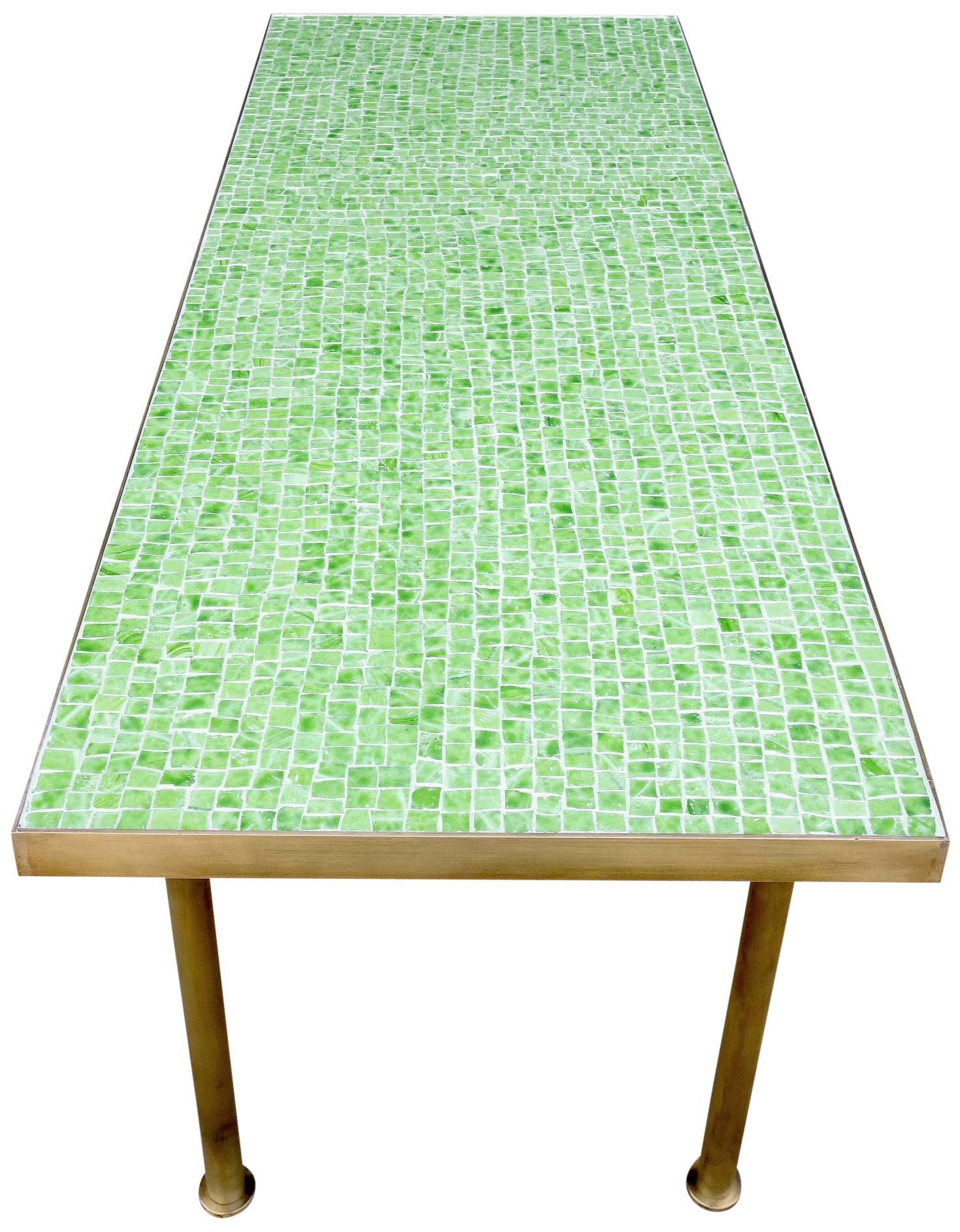 Midcentury Mosaic Coffee Table with Brass Frame 1