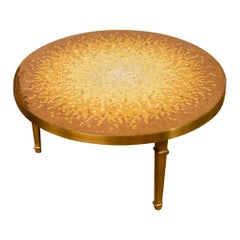 Table basse en mosaïque du milieu du siècle avec cadre en bronze, vers 1950