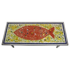 Mid century Coffee Table Mosaic Fish Tile Top Kitschy 1960s