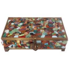 Vintage Midcentury Mosaic Glass and Brass Decorative Box from Italy 