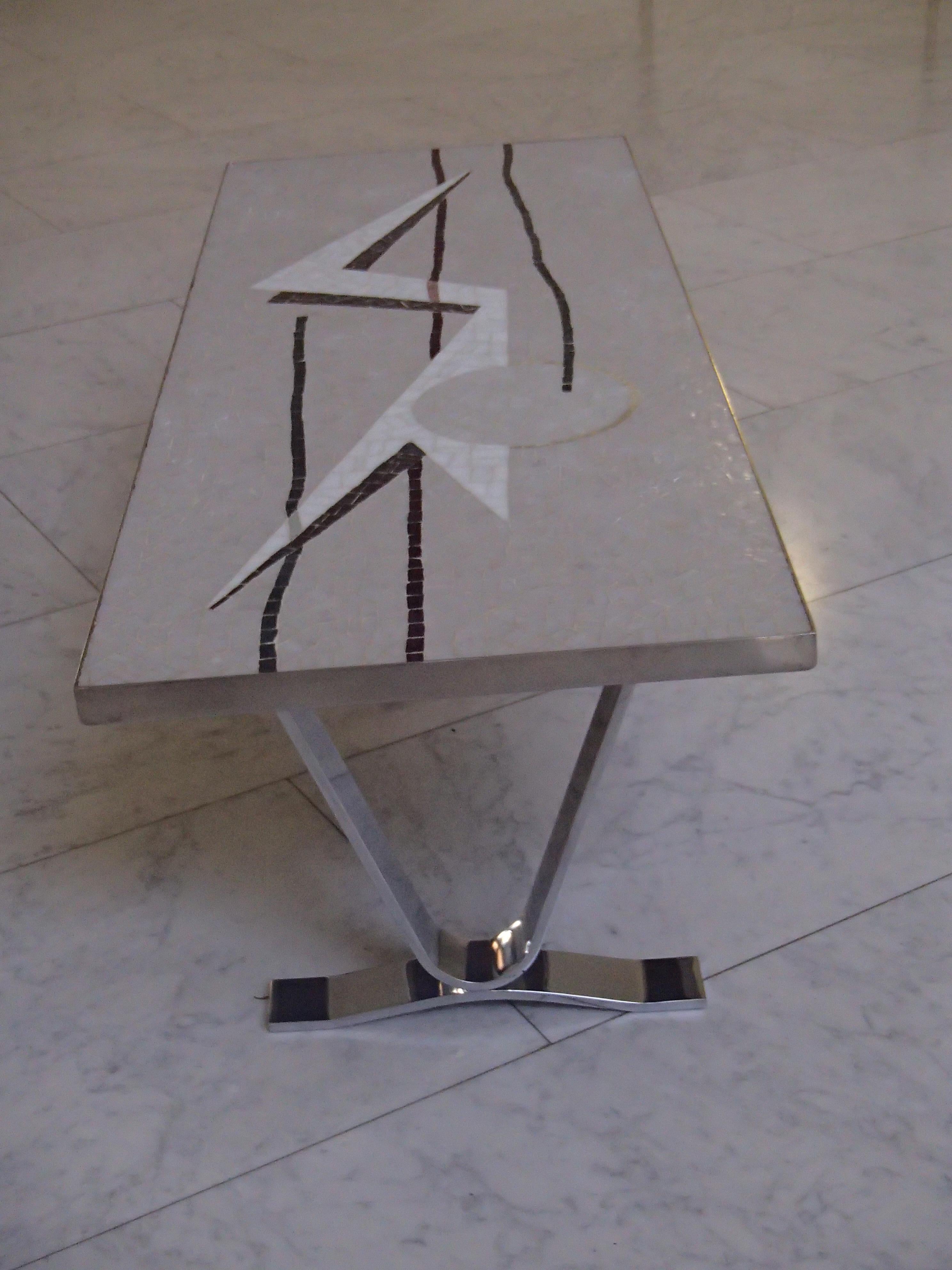 Midcentury Mosaic Rectangular Coffee Table with Chrome Legs For Sale 4