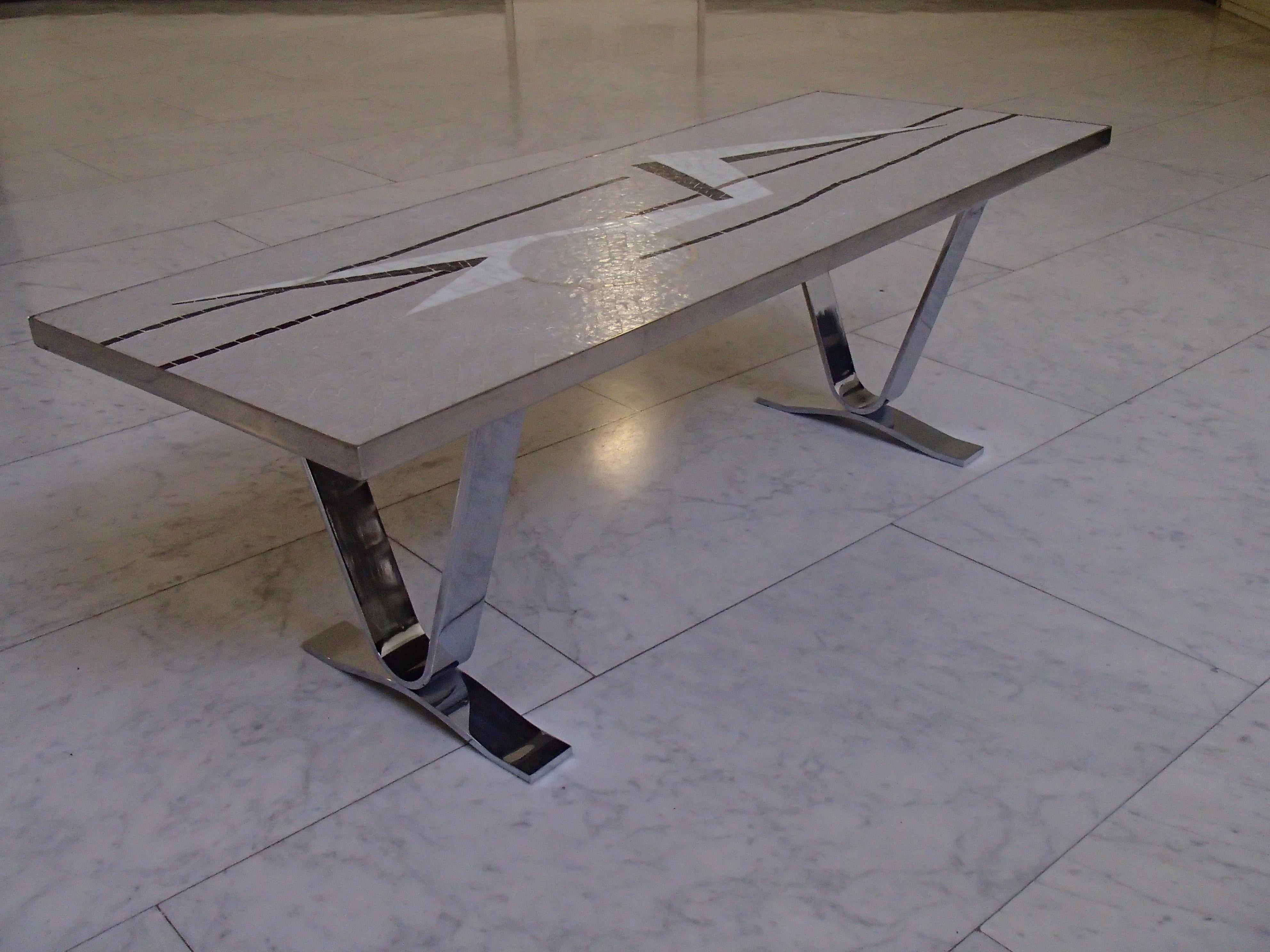 Midcentury Mosaic Rectangular Coffee Table with Chrome Legs For Sale 6