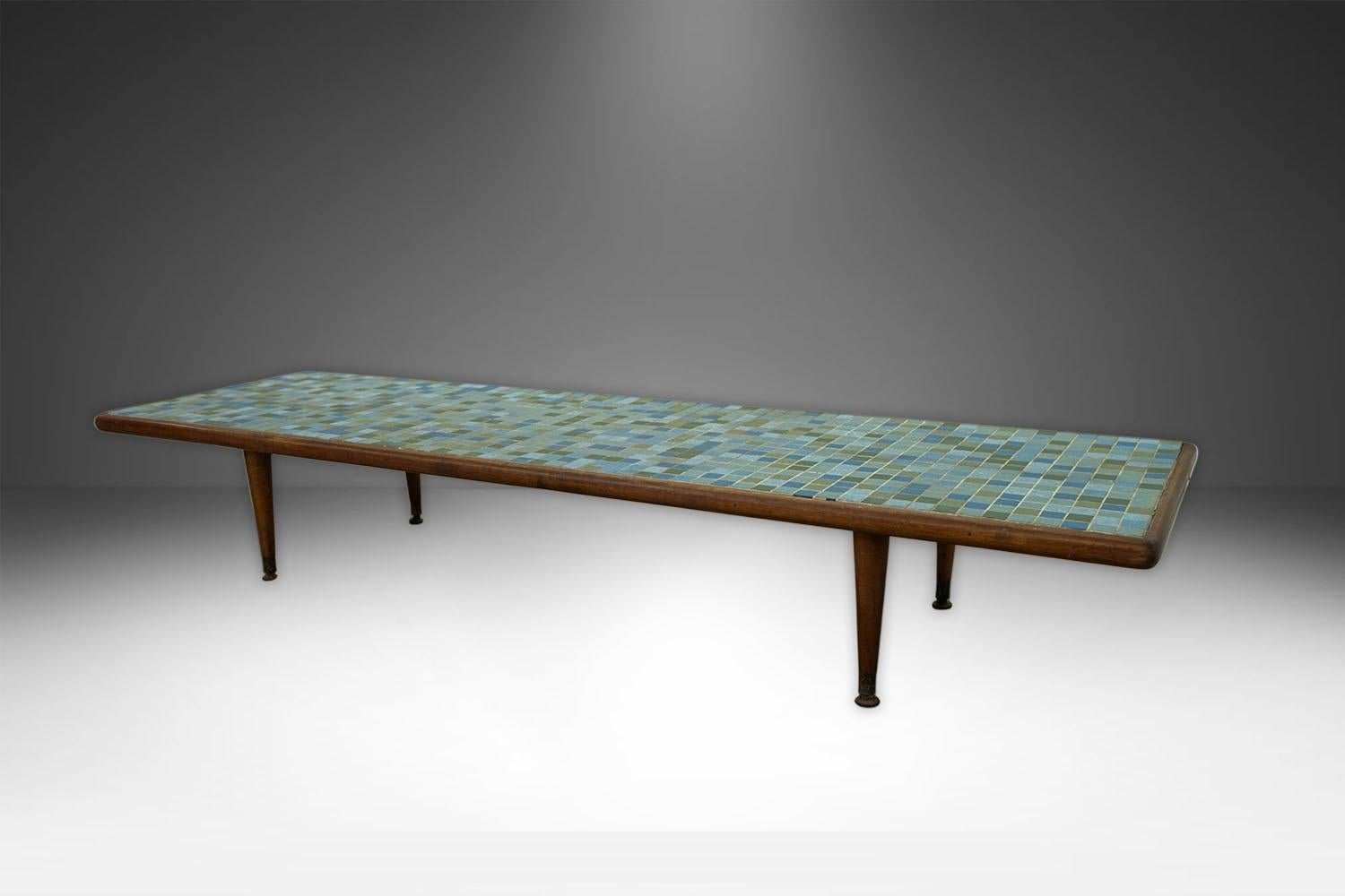 Unknown Mid Century Mosaic Tile Top Low Coffee Table For Sale