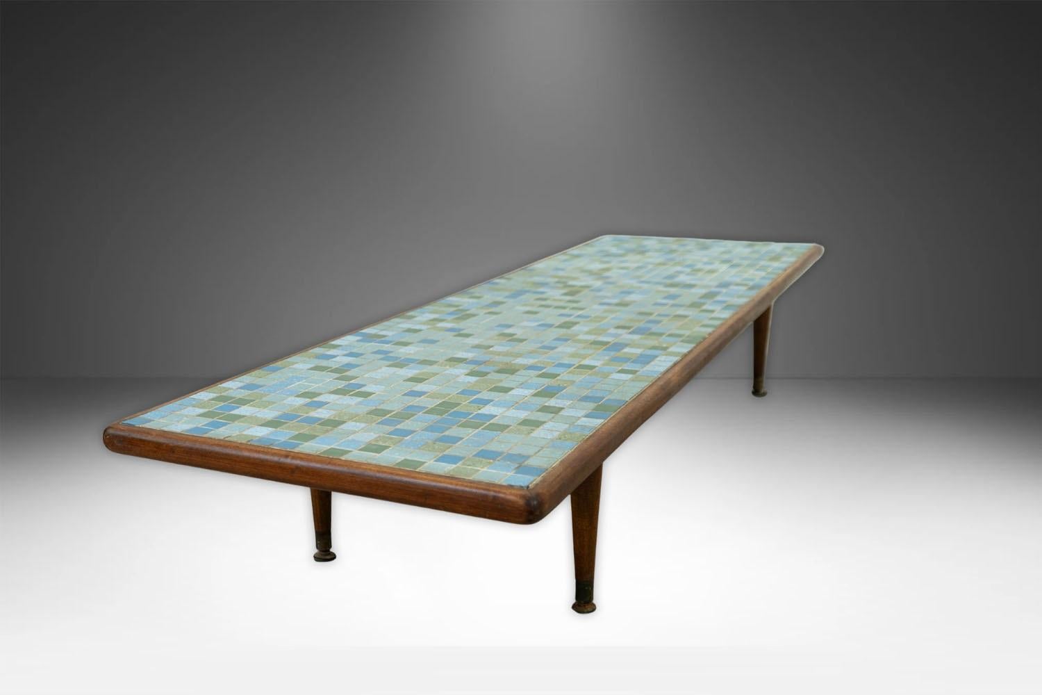 Mid Century Mosaic Tile Top Low Coffee Table In Fair Condition For Sale In Baltimore, MD