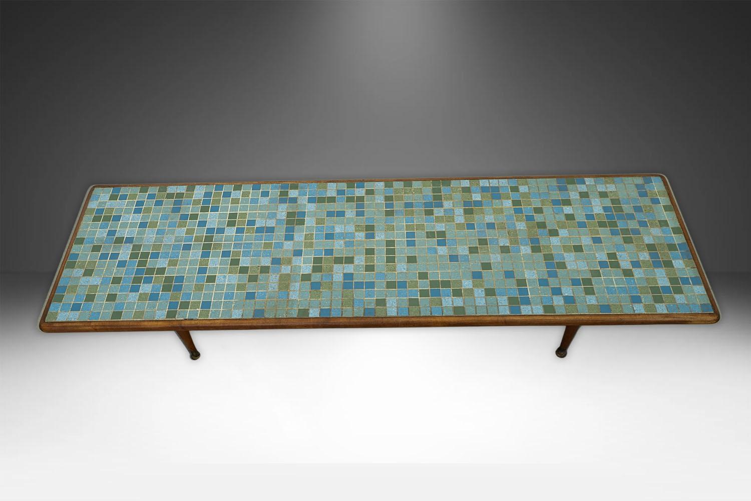 Mid Century Mosaic Tile Top Low Coffee Table For Sale 2