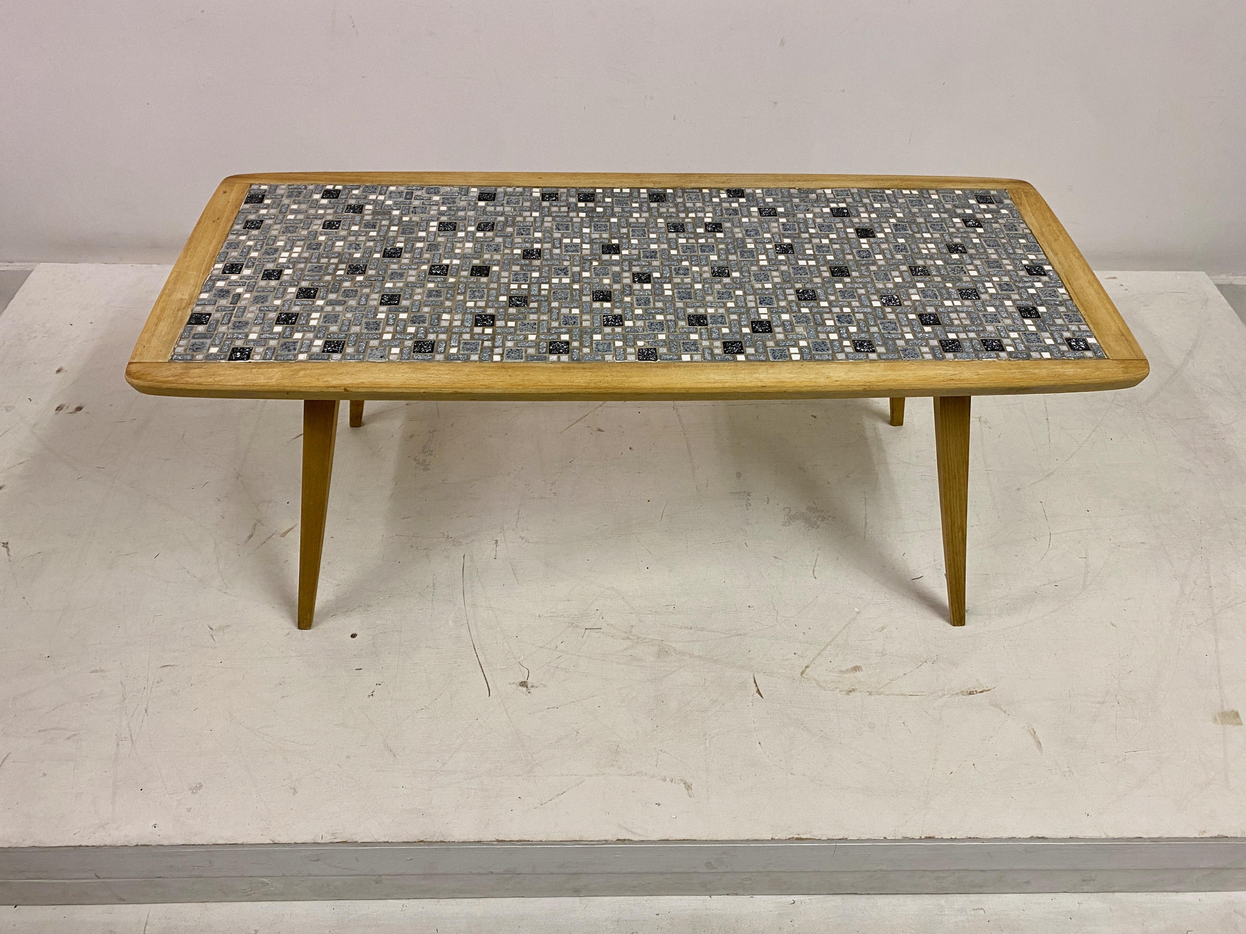 French Mid Century Mosaic Tile Top Table For Sale