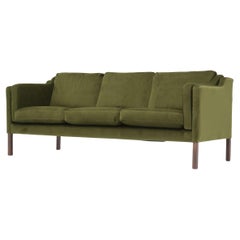 Mid-Century Moss Green Velvet Three Seat Sofa 2213 by Borge Mogensen, 1960s.
