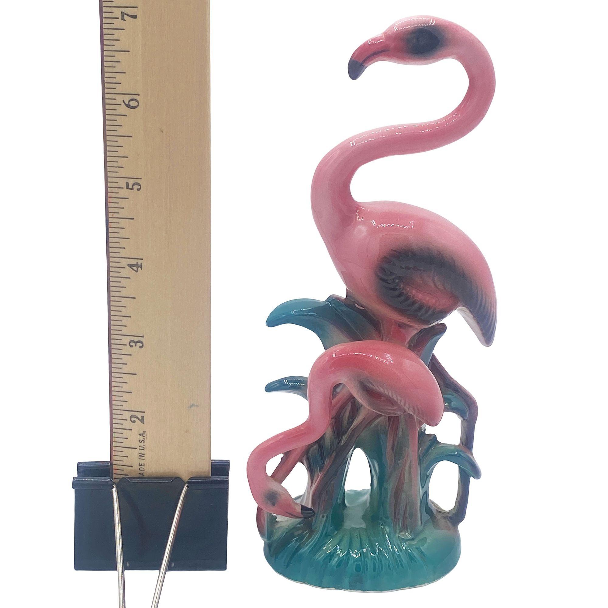 Mid-20th Century Mid-century Mother & Daughter Pink Flamingo Ceramic Tabletop Statue By Leftons For Sale