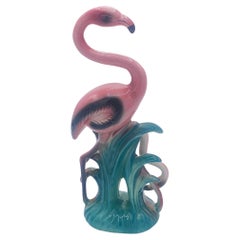 Mid-century Mother & Daughter Pink Flamingo Ceramic Tabletop Statue By Leftons