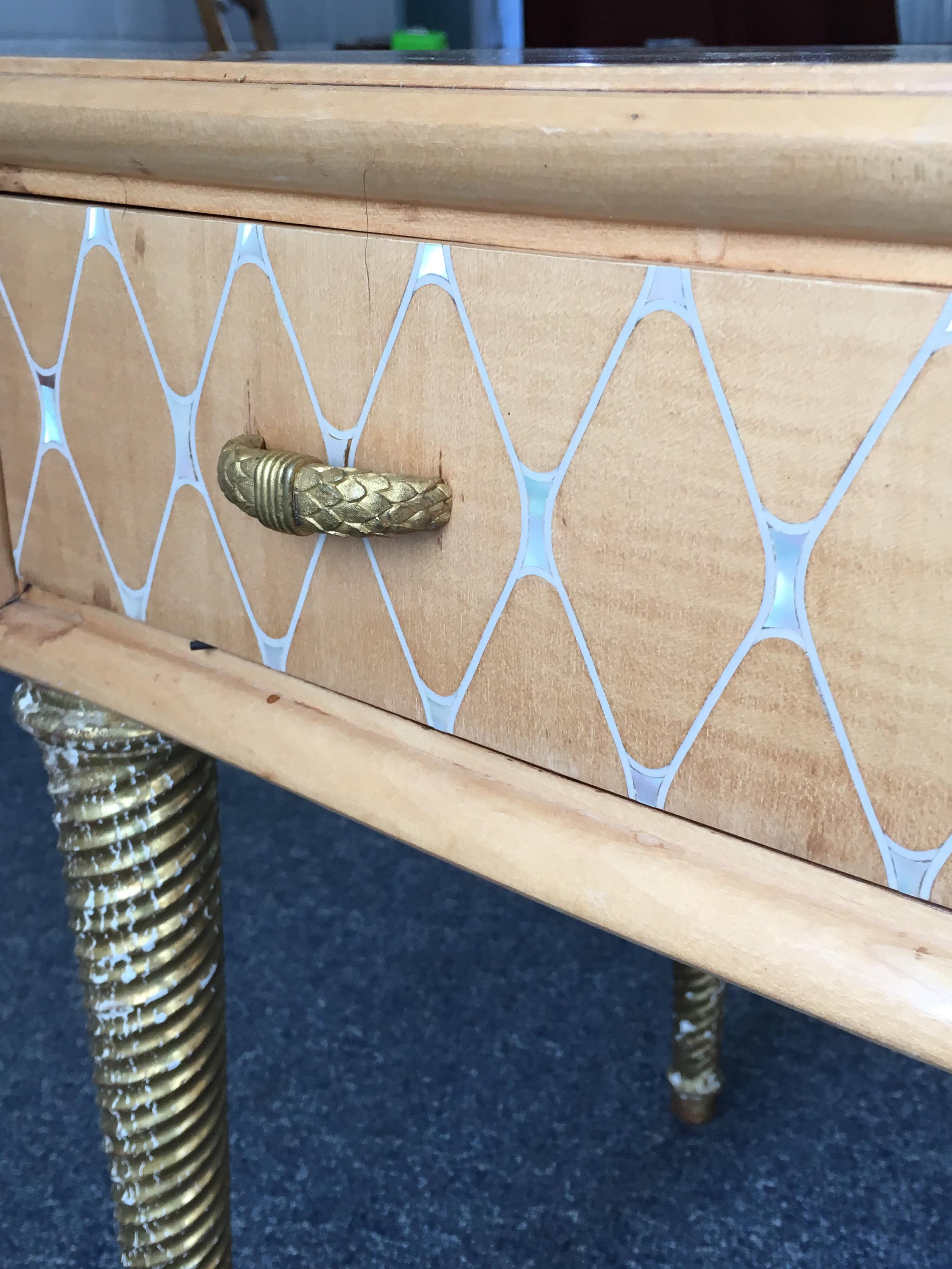 Midcentury Mother of Pearl and Gilt Bedside Table For Sale 4
