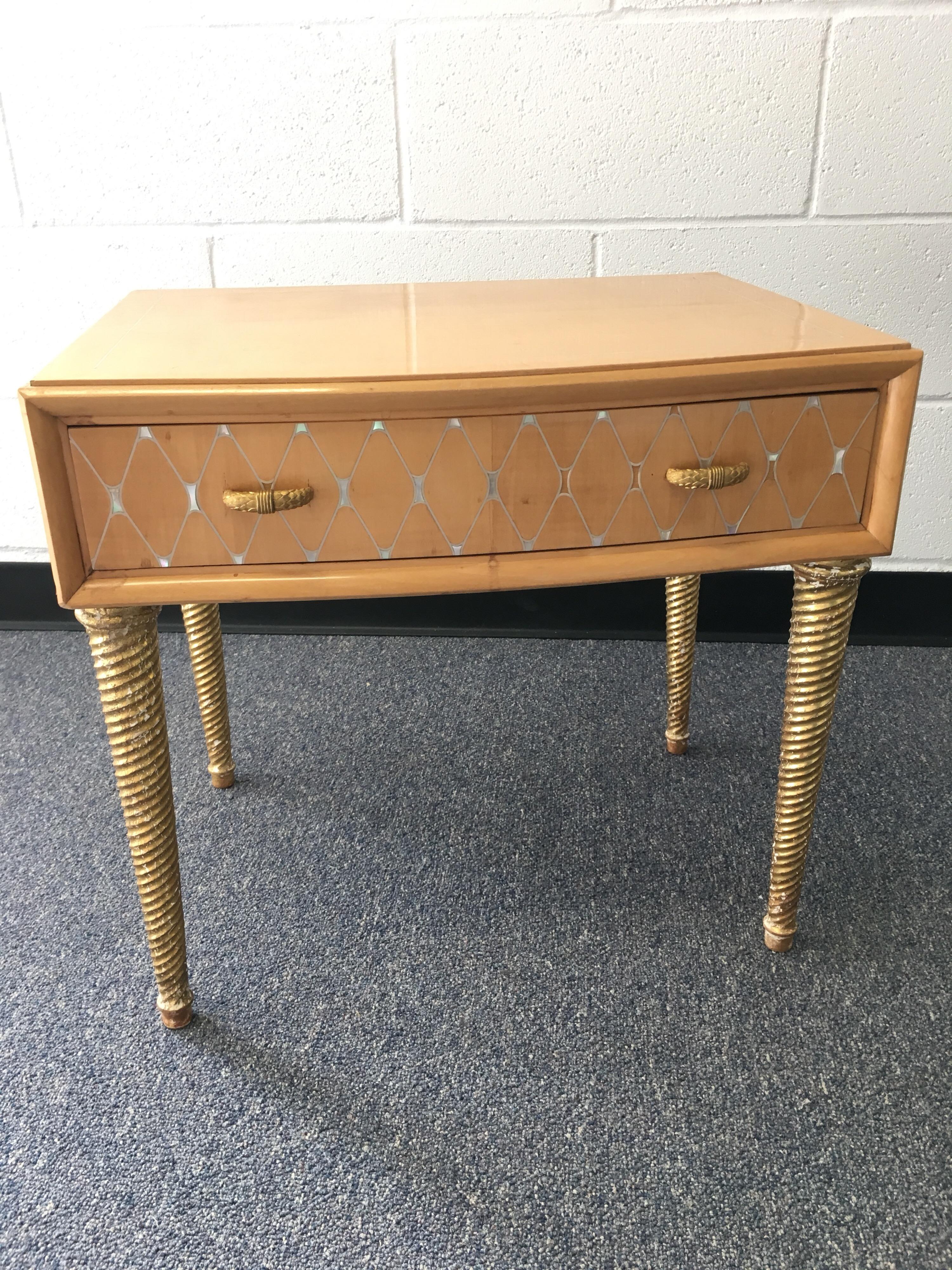 Midcentury Mother of Pearl and Gilt Bedside Table For Sale 7