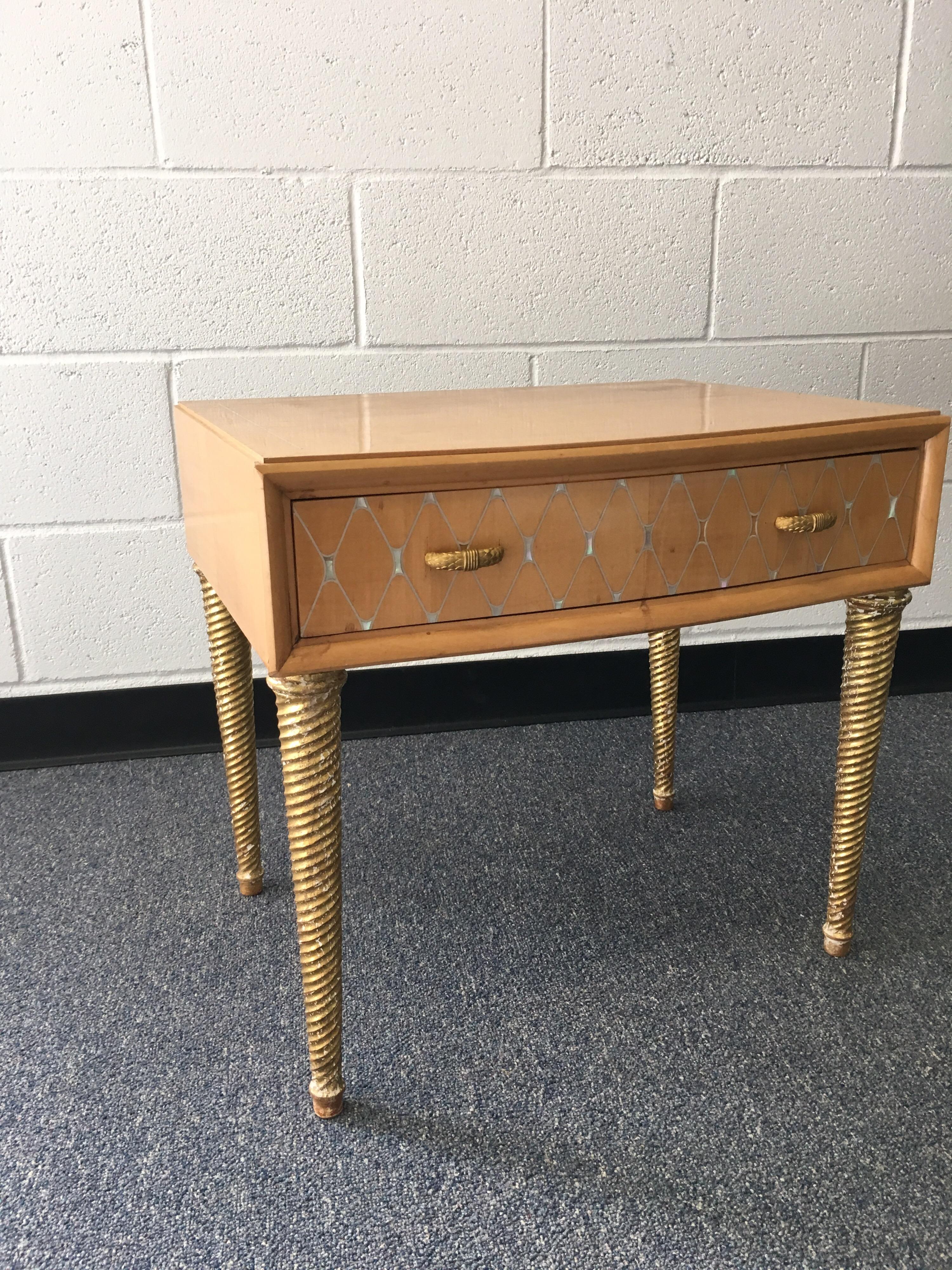 Midcentury Mother of Pearl and Gilt Bedside Table For Sale 8
