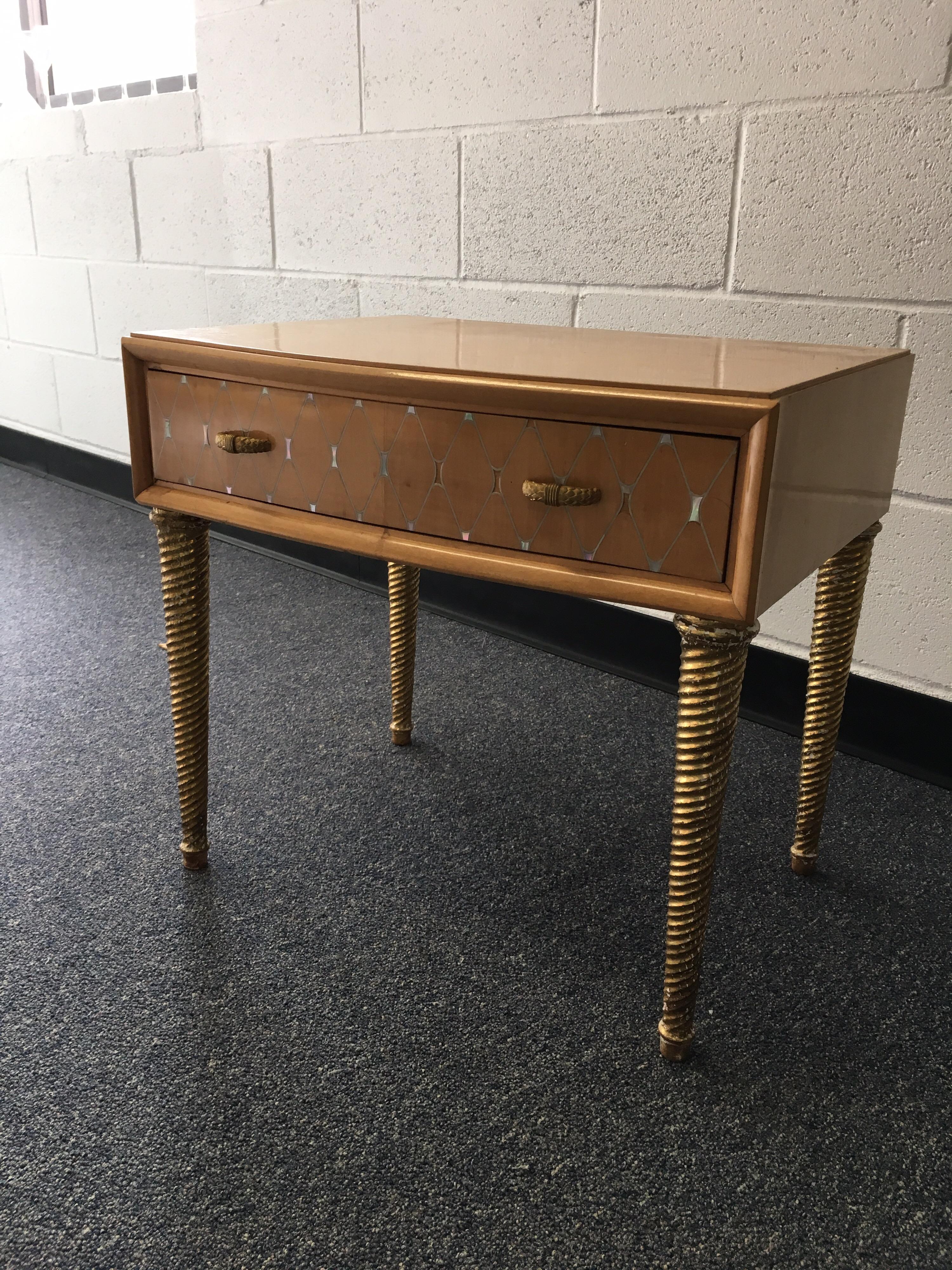 Midcentury Mother of Pearl and Gilt Bedside Table For Sale 9
