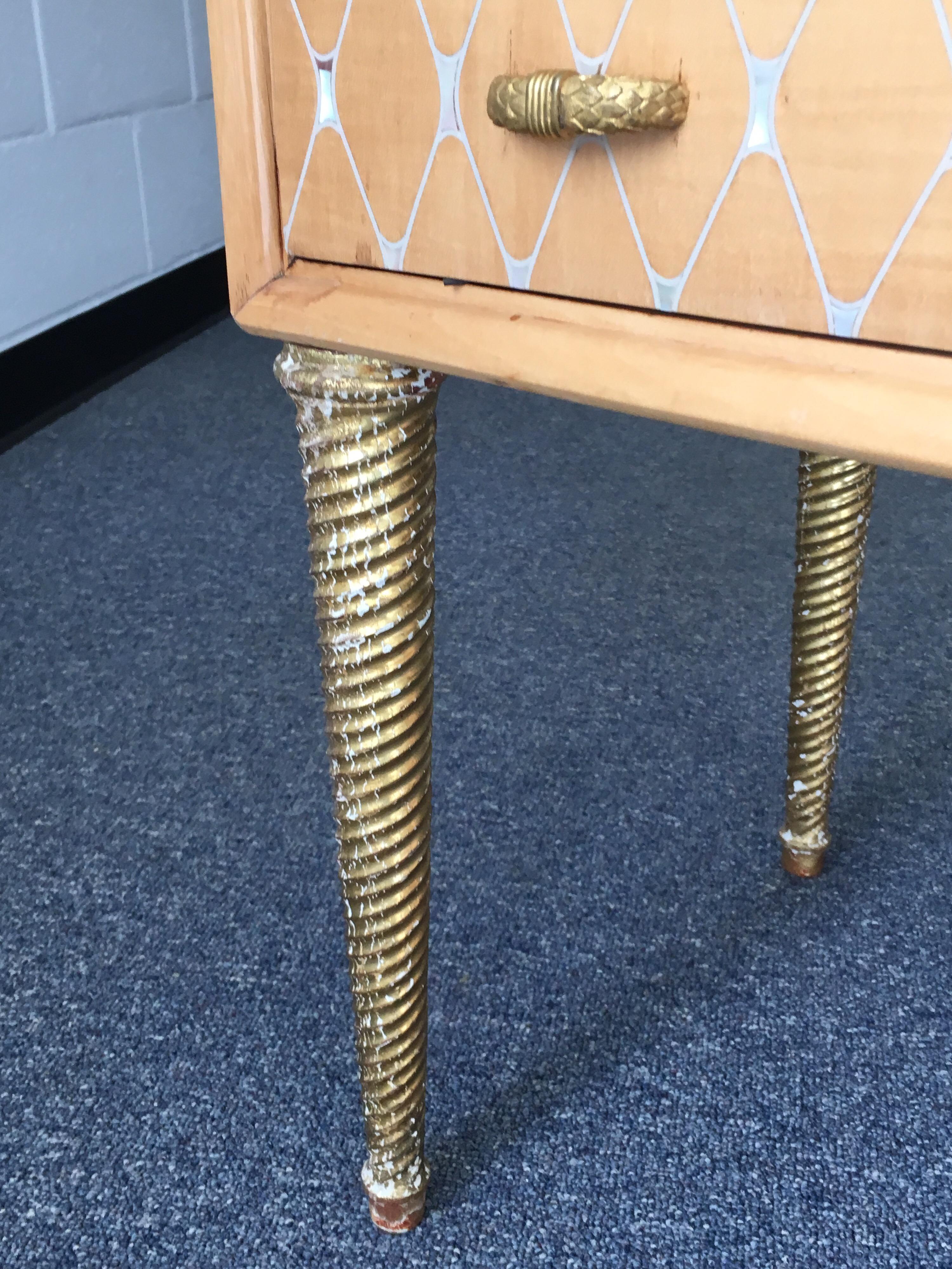 Midcentury Mother of Pearl and Gilt Bedside Table For Sale 1