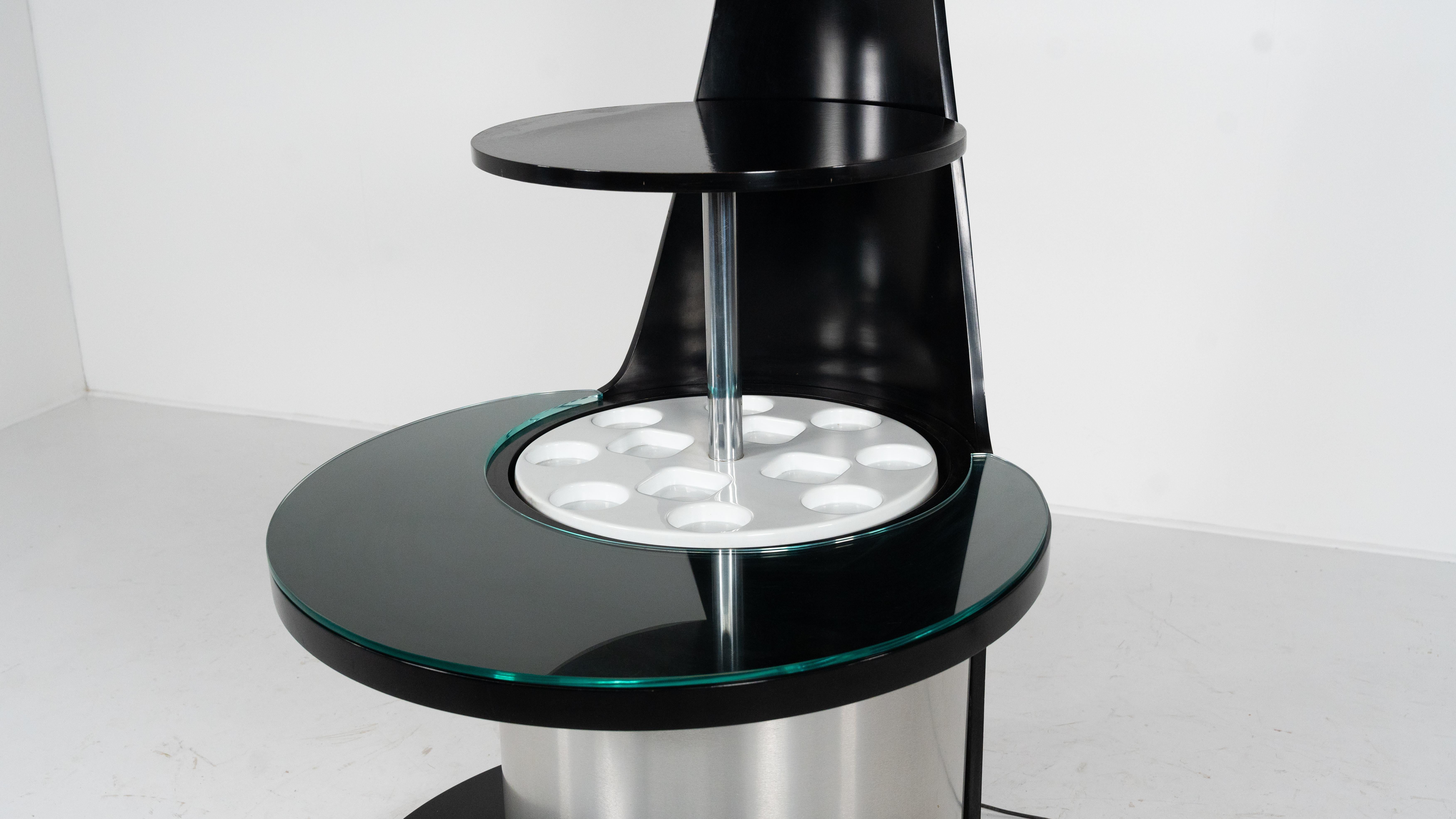 Mid-Century Motorized Bar by Willy Rizzo, Wood Metal and Glass, Italy, 1970s 14