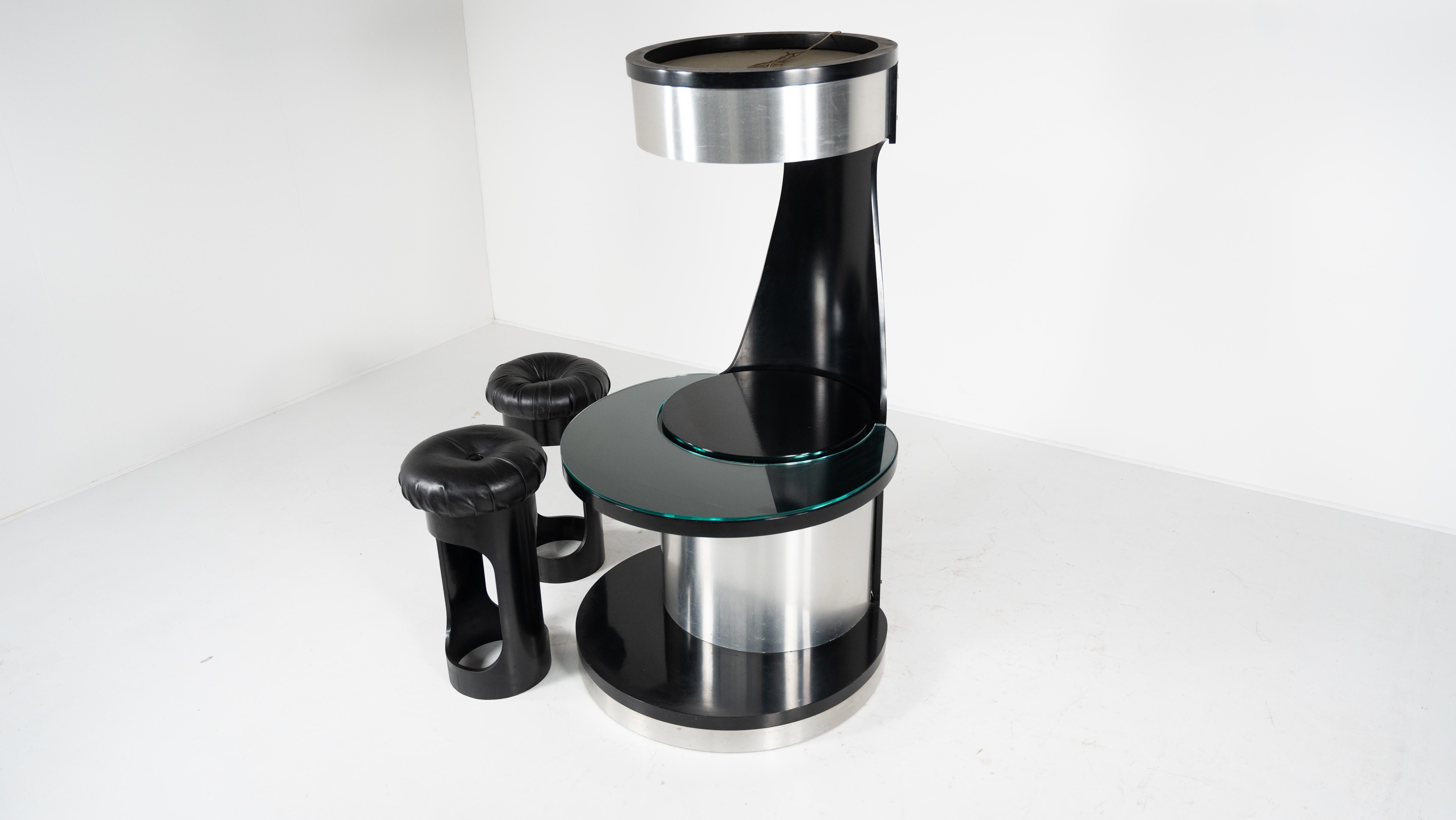 Mid-Century Motorized Bar by Willy Rizzo, Wood Metal and Glass, Italy, 1970s 15