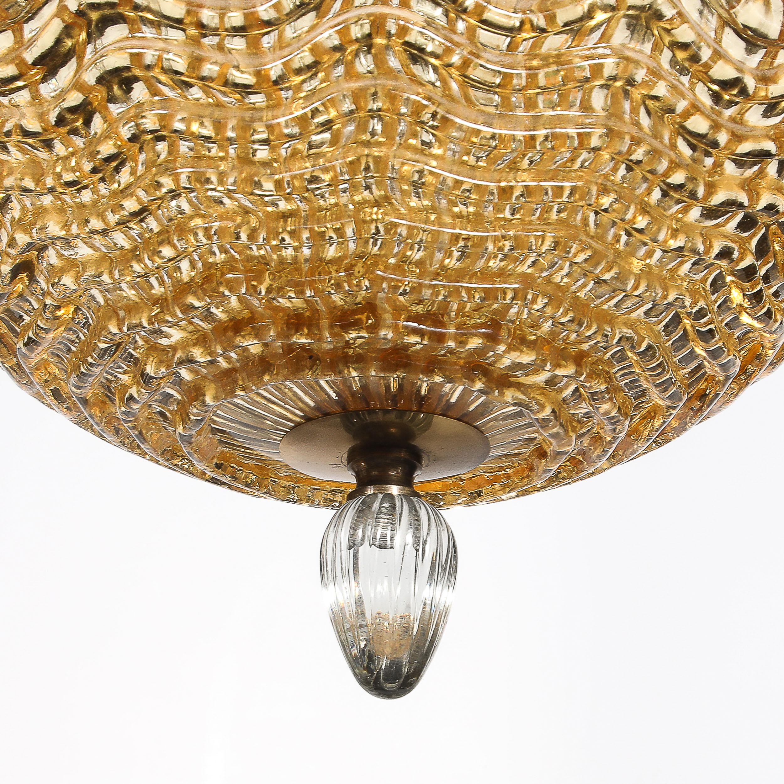 Mid-Century Mottled Glass Chandelier W/ Glass Drop & Bronze Fittings by Orrefors For Sale 8