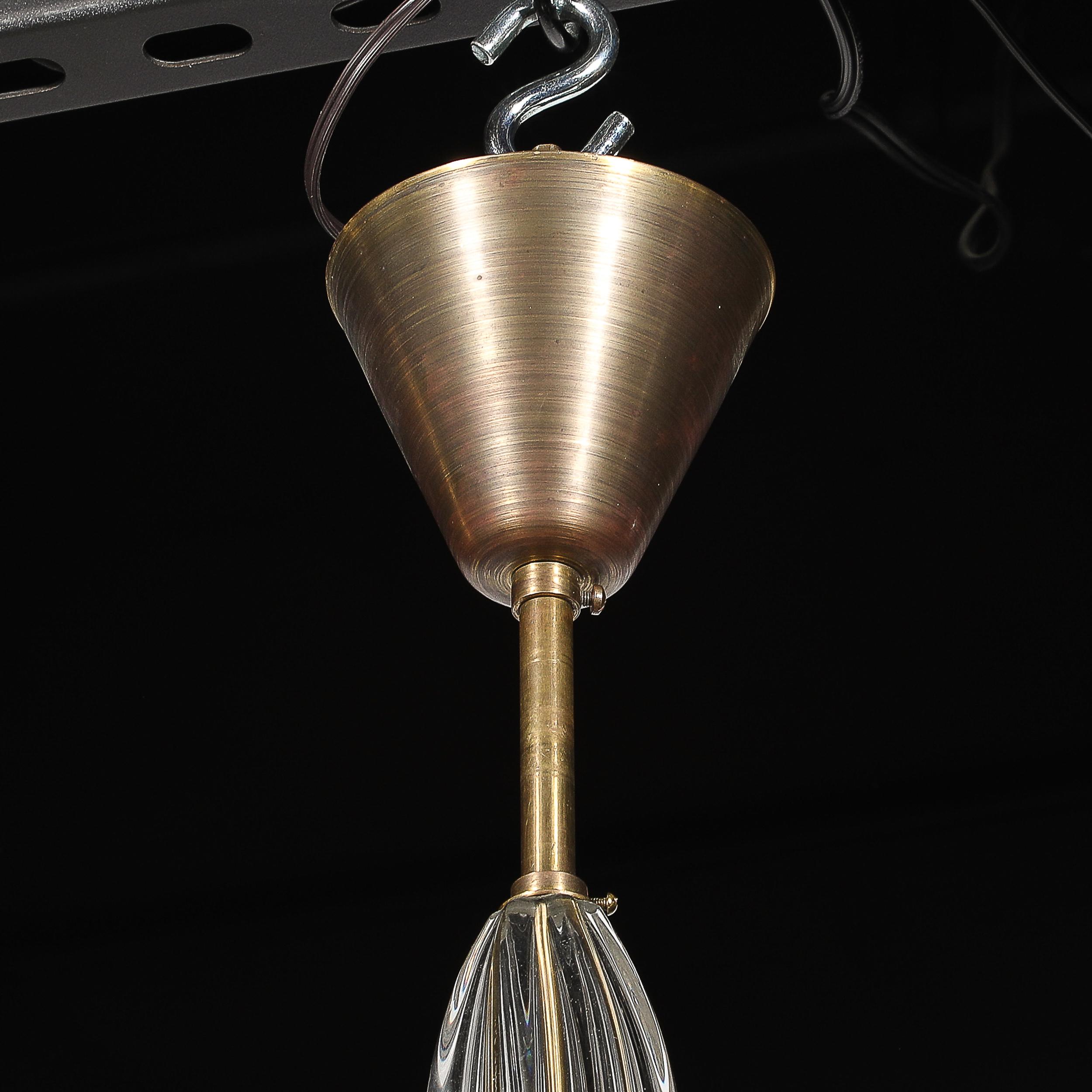 Mid-Century Mottled Glass Chandelier W/ Glass Drop & Bronze Fittings by Orrefors For Sale 10