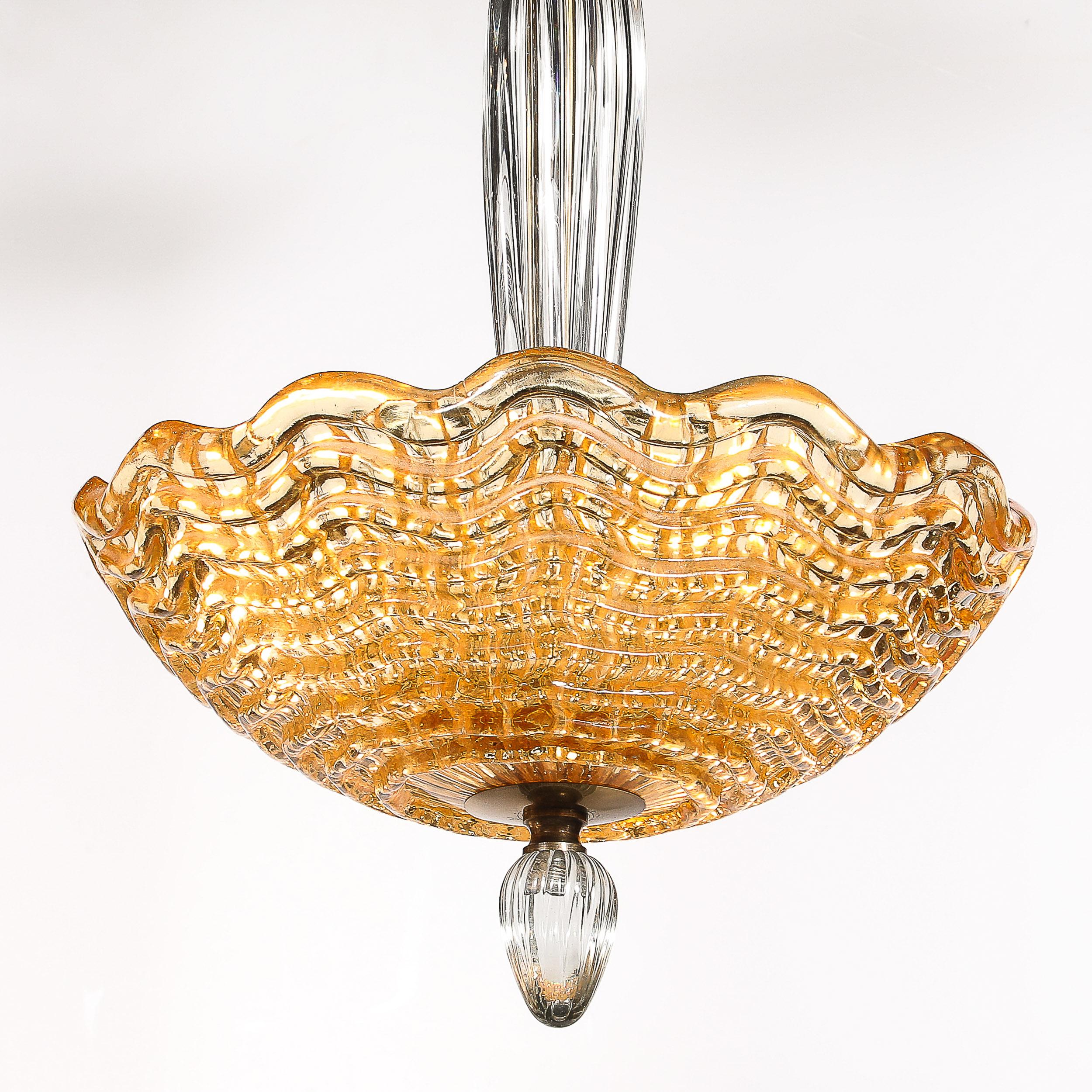 Mid-Century Mottled Glass Chandelier W/ Glass Drop & Bronze Fittings by Orrefors For Sale 13