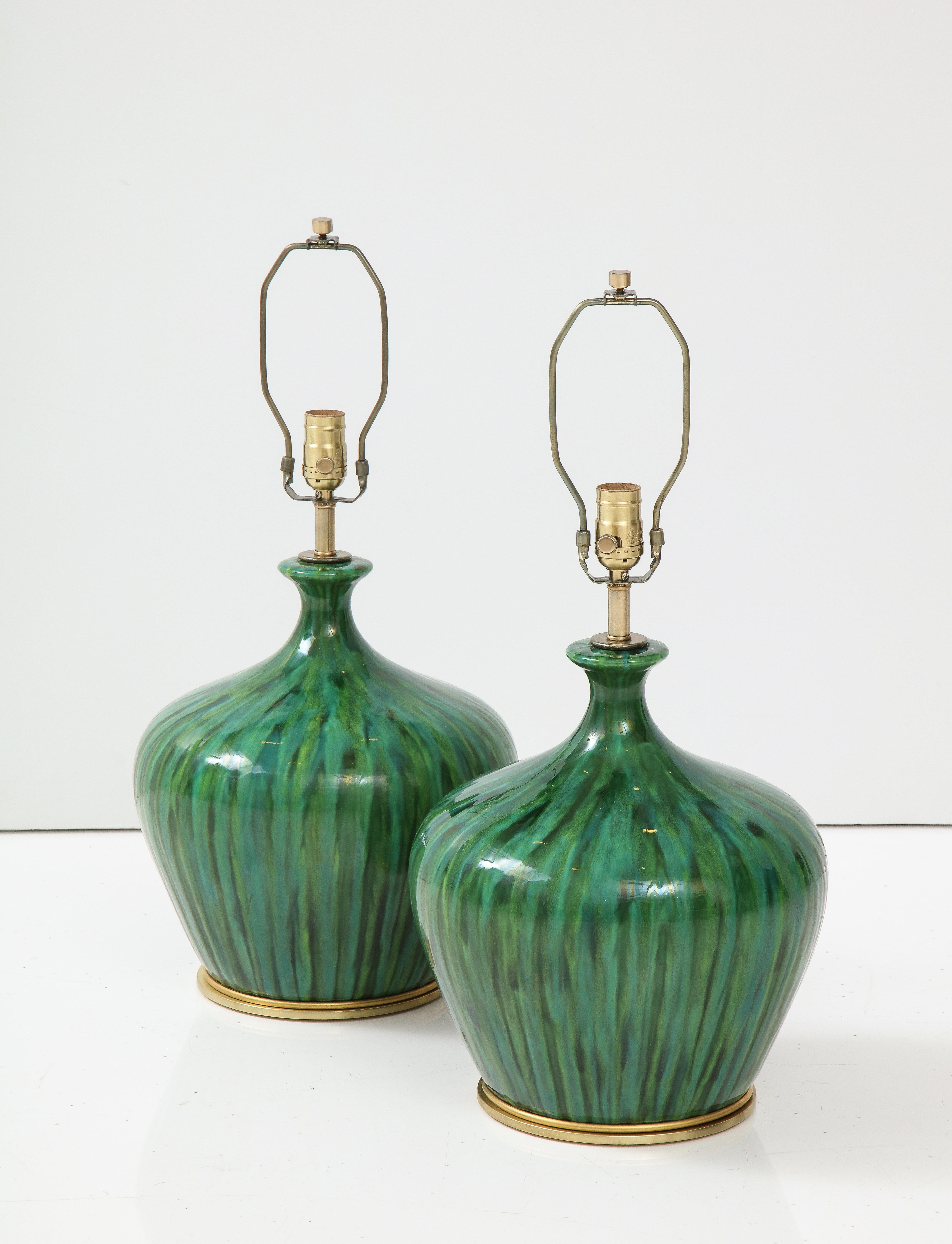 Mid-Century Mottled Green Lamps In Excellent Condition In New York, NY