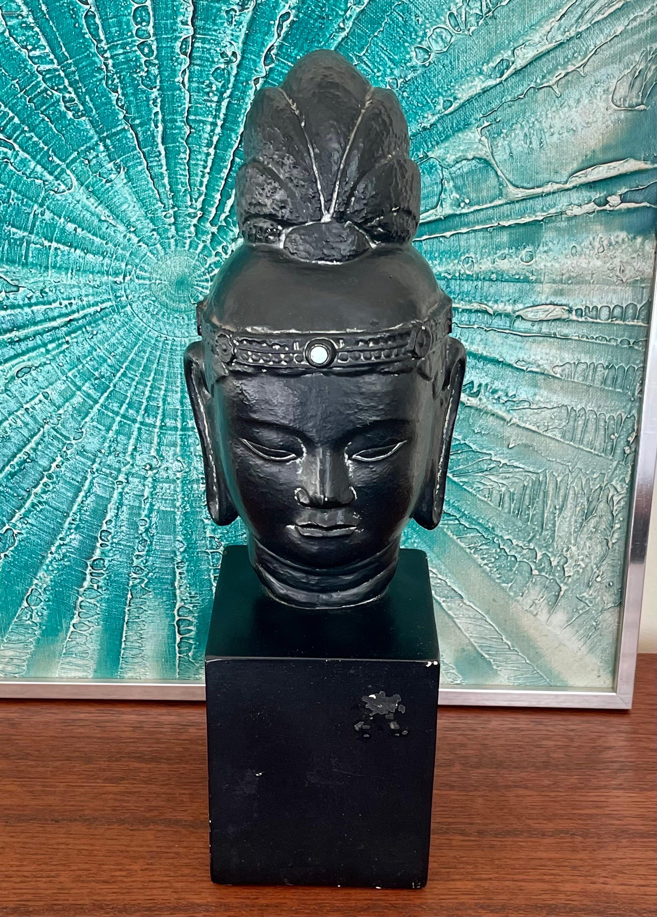American Mid Century Modern Black Buddha Head by Alexander Backer, 1950's For Sale