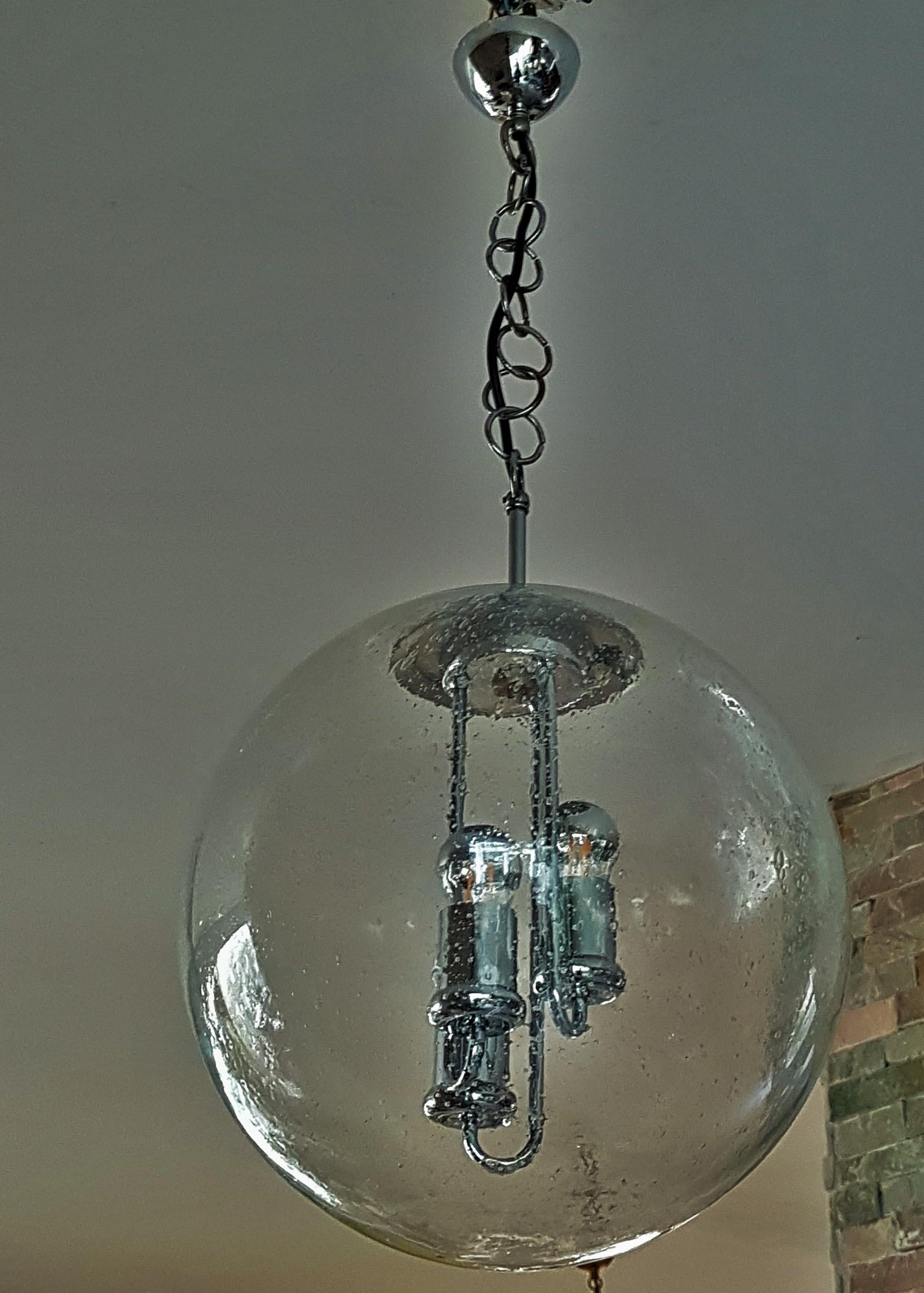 Mid-Century Mouth Blown Murano Ice Bubble Glass Ball Pendant, Doria, Germany 60s For Sale 8
