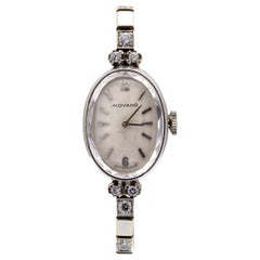 Vintage Midcentury Movado Diamond 14k White Gold Wristwatch