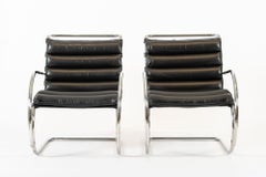 Mid Century MR Black Leather Arm Chairs by Mies van der Rohe for Knoll