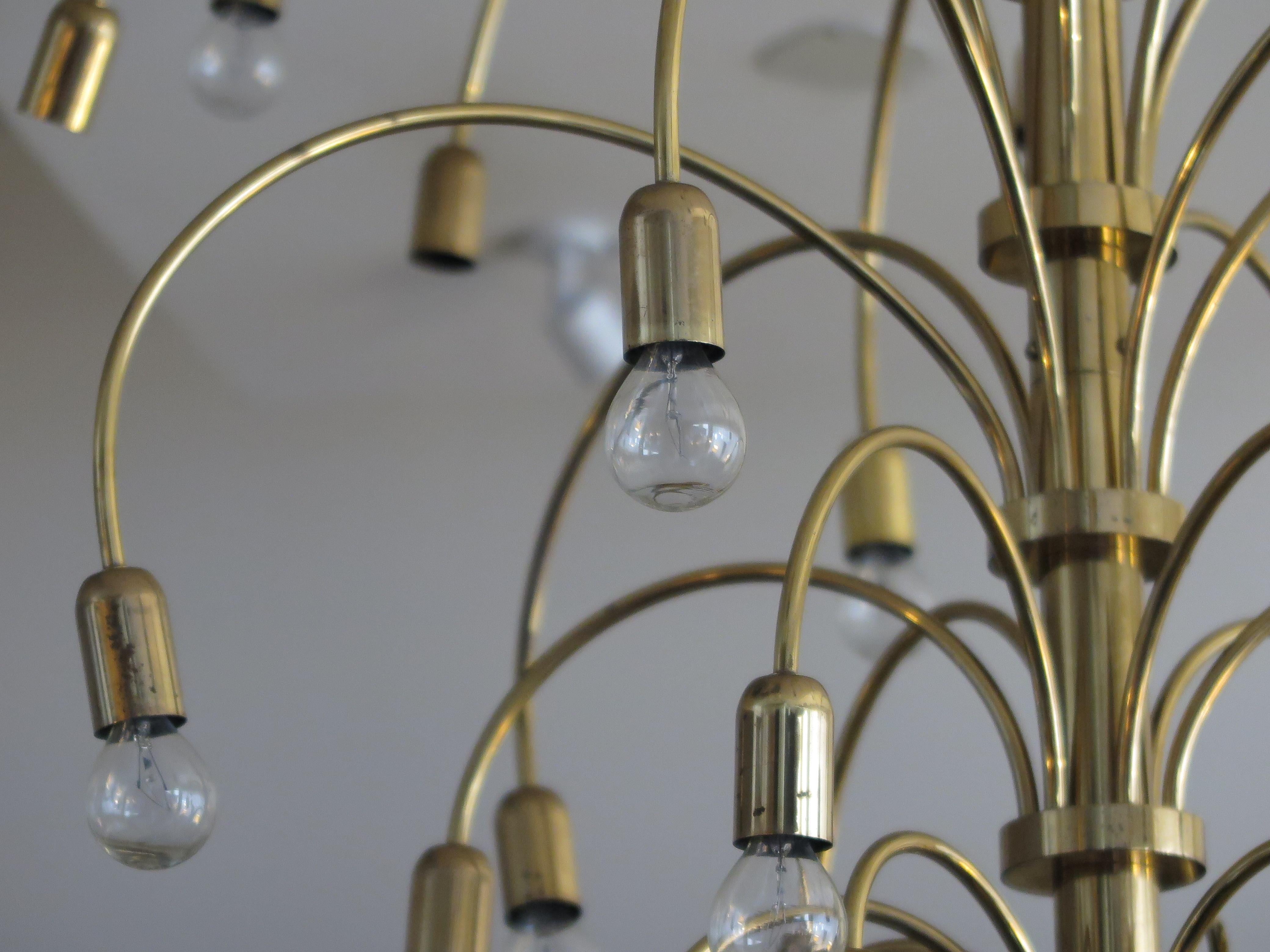 Mid-Century Multi-Arm Chandelier in Brass  In Good Condition In Los Angeles, CA