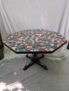 Mid Century Multi-Color Broken Tile Table with iron base