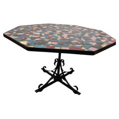 Mid Century Multi-Color Broken Tile Table with iron base