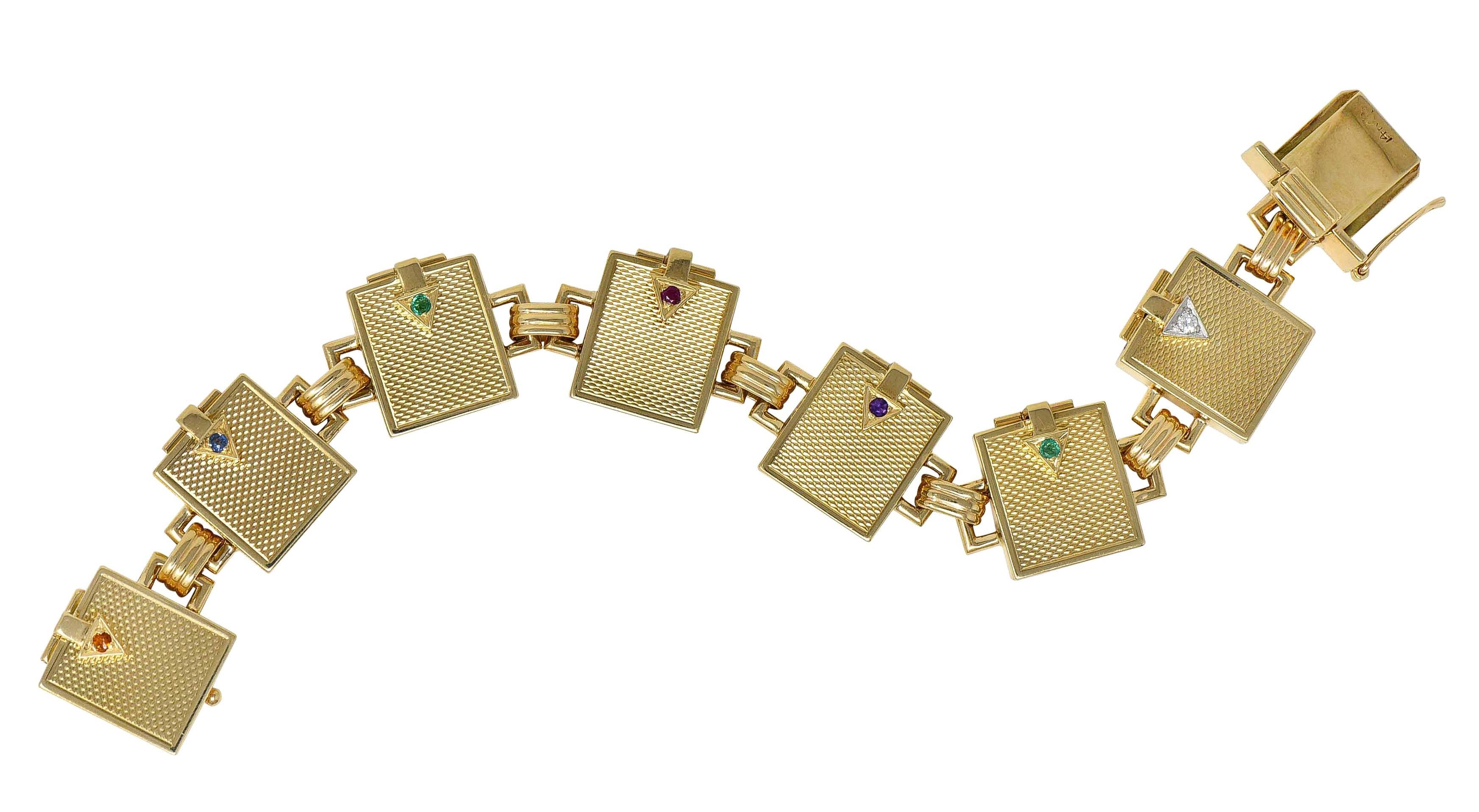 Mid-Century Multi-Gem 14K Gold Vintage Dearest Acrostic Compartment Bracelet For Sale 6