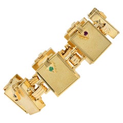 Mid-Century Multi-Gem 14K Gold Vintage Dearest Acrostic Compartment Bracelet