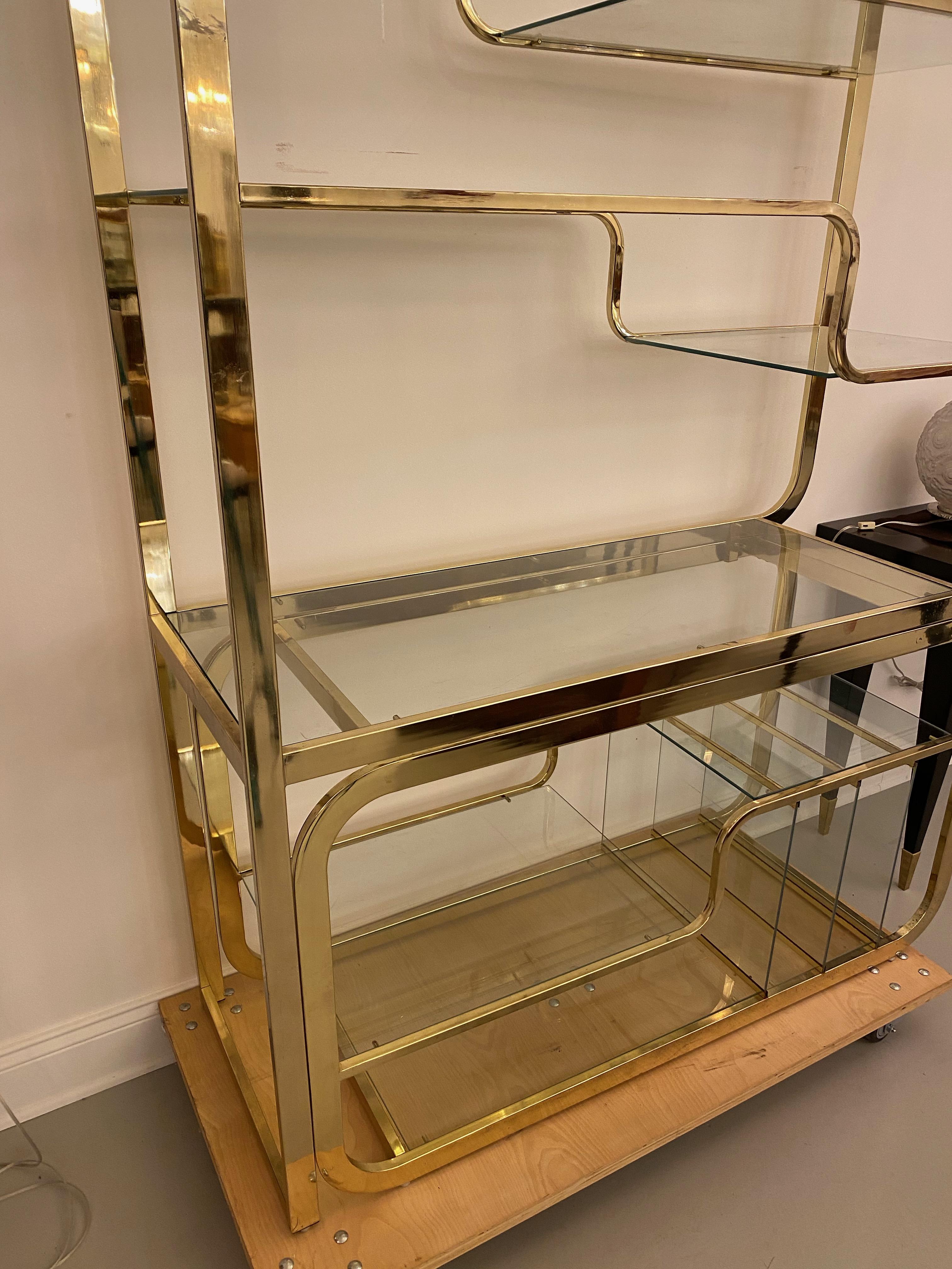 Mid-Century Multi Tiered Brass Etagere or Display Case 1
