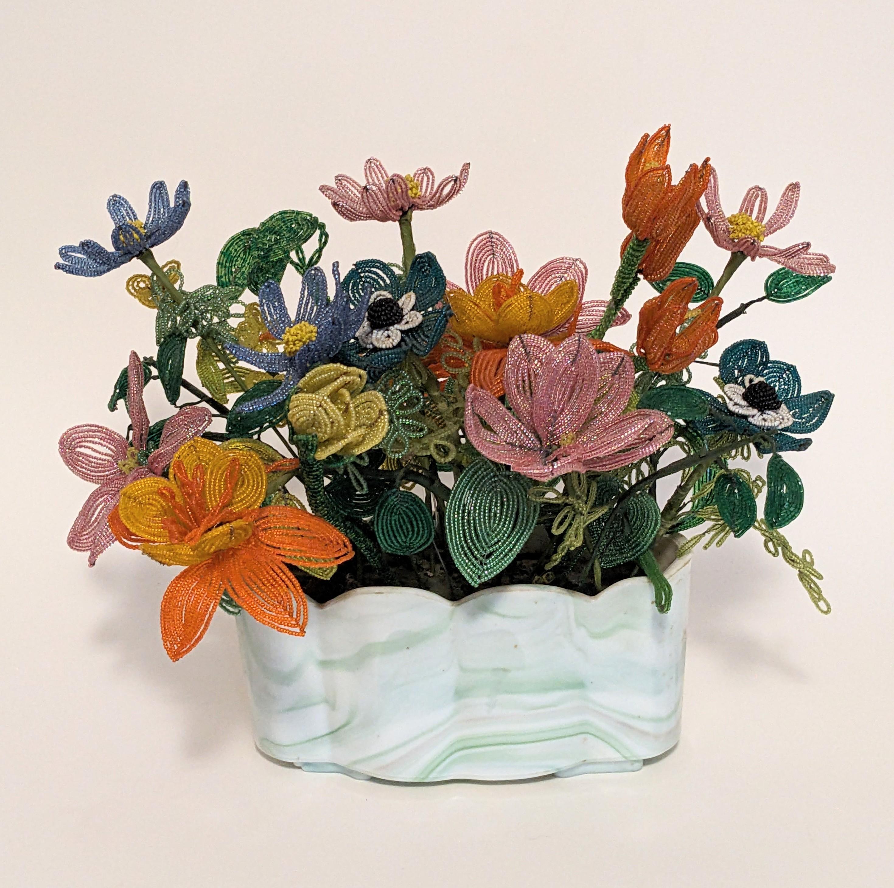 American Mid Century Multicolor Beaded Flower Arrangement For Sale