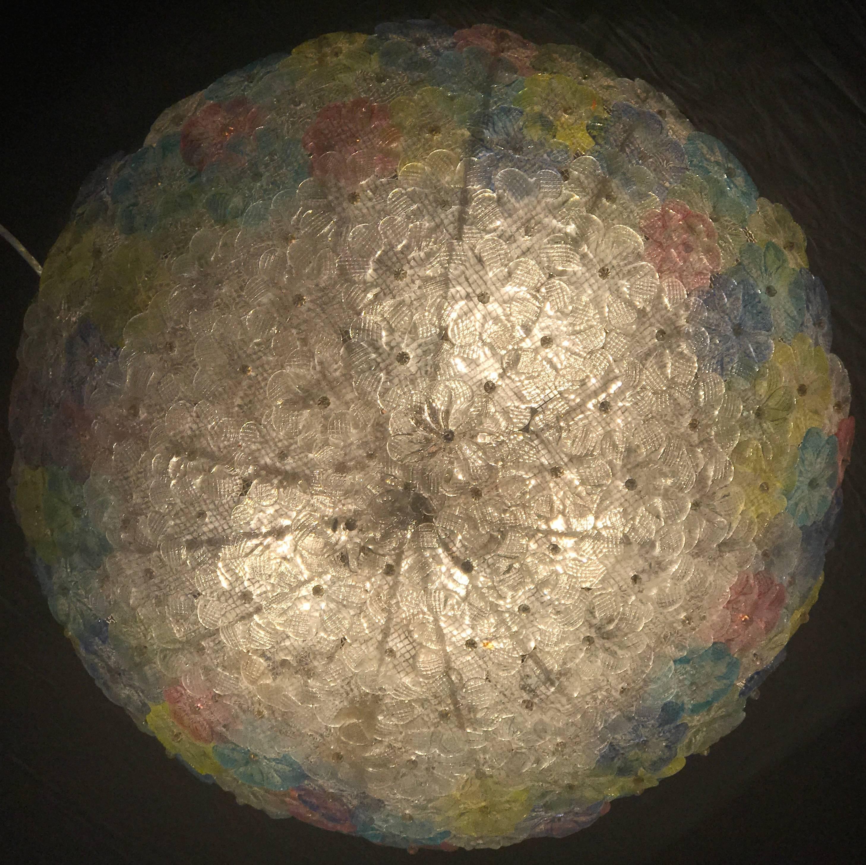 20th Century  Mid-Century  Multicolor Flower Glass Ceiling Light 1950s by Barovier e Toso