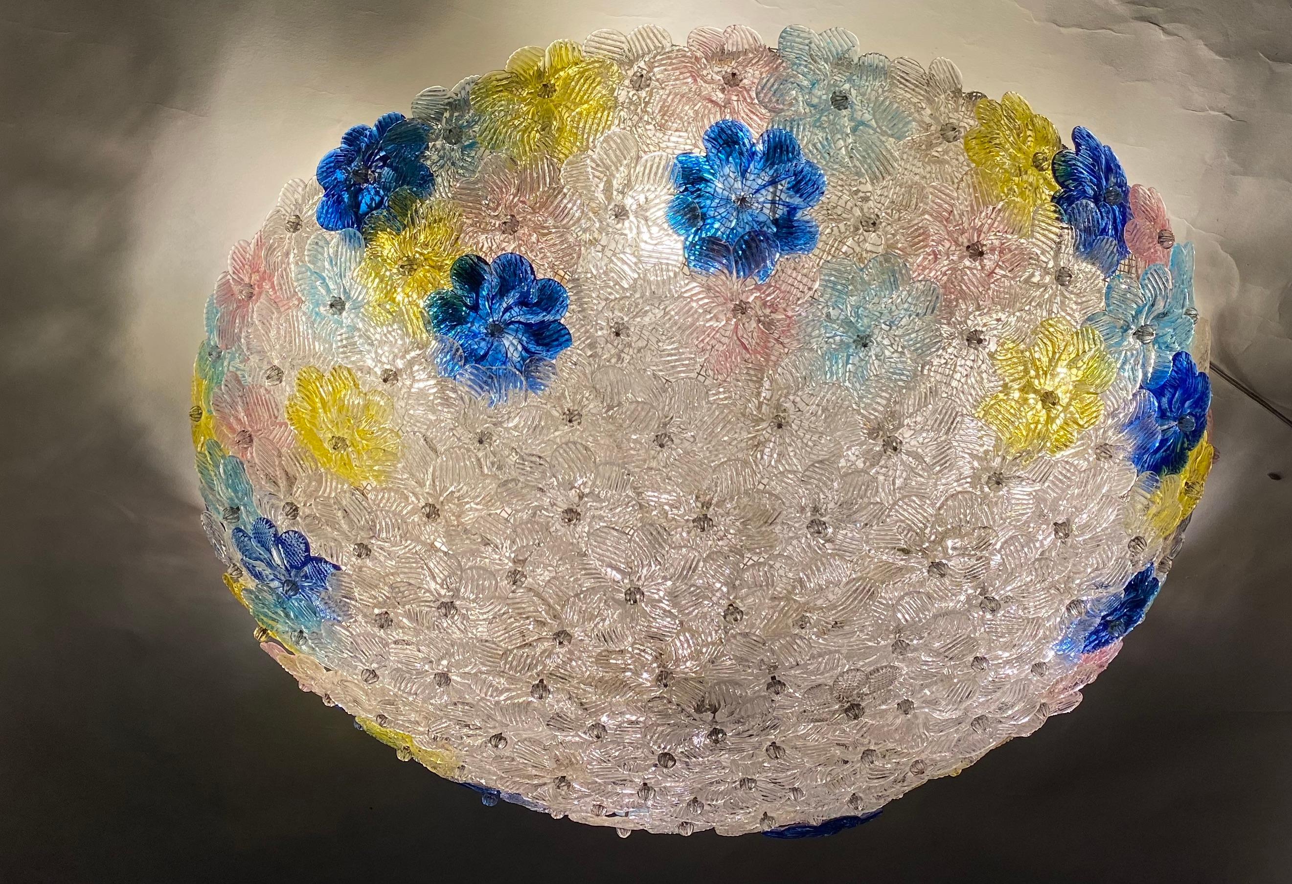 Mid-Century Multicolor Flower Glass Ceiling Light, 1950s For Sale 3