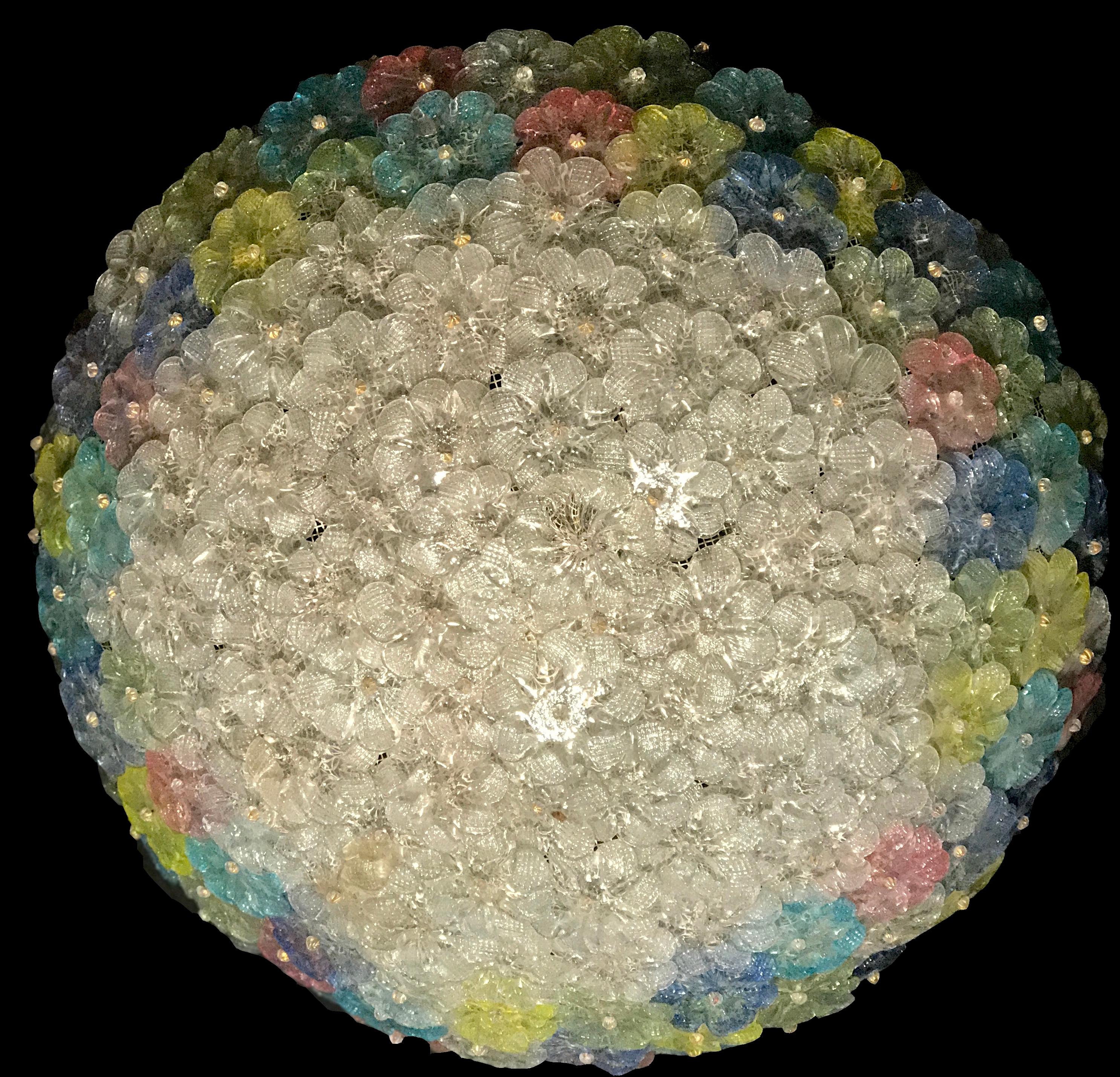 Mid-Century Modern Mid-Century Multicolor Flower Glass Ceiling Light, 1950s For Sale