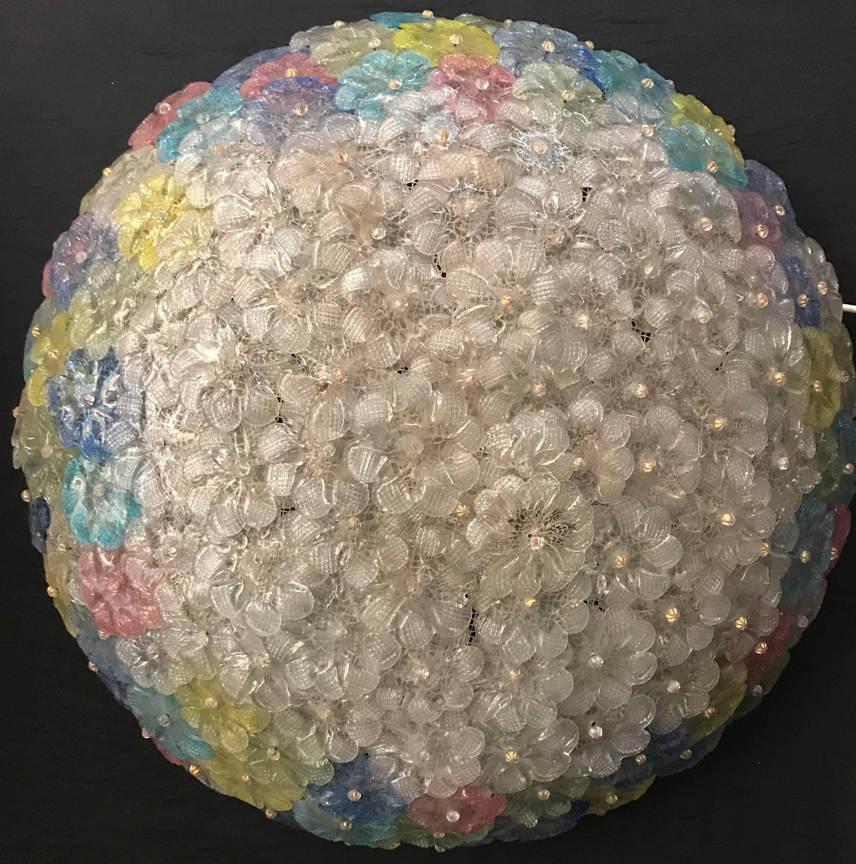 Mid-Century Multicolor Flower Glass Ceiling Light, 1950s In Good Condition In Rome, IT