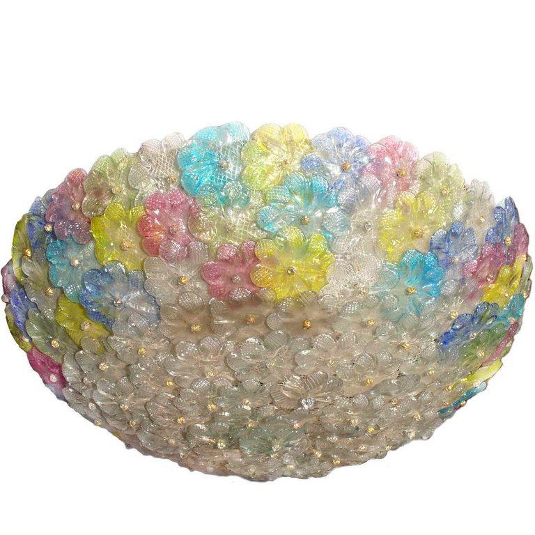 Mid-Century Multicolor Flower Glass Ceiling Light, 1950s In Good Condition For Sale In Rome, IT