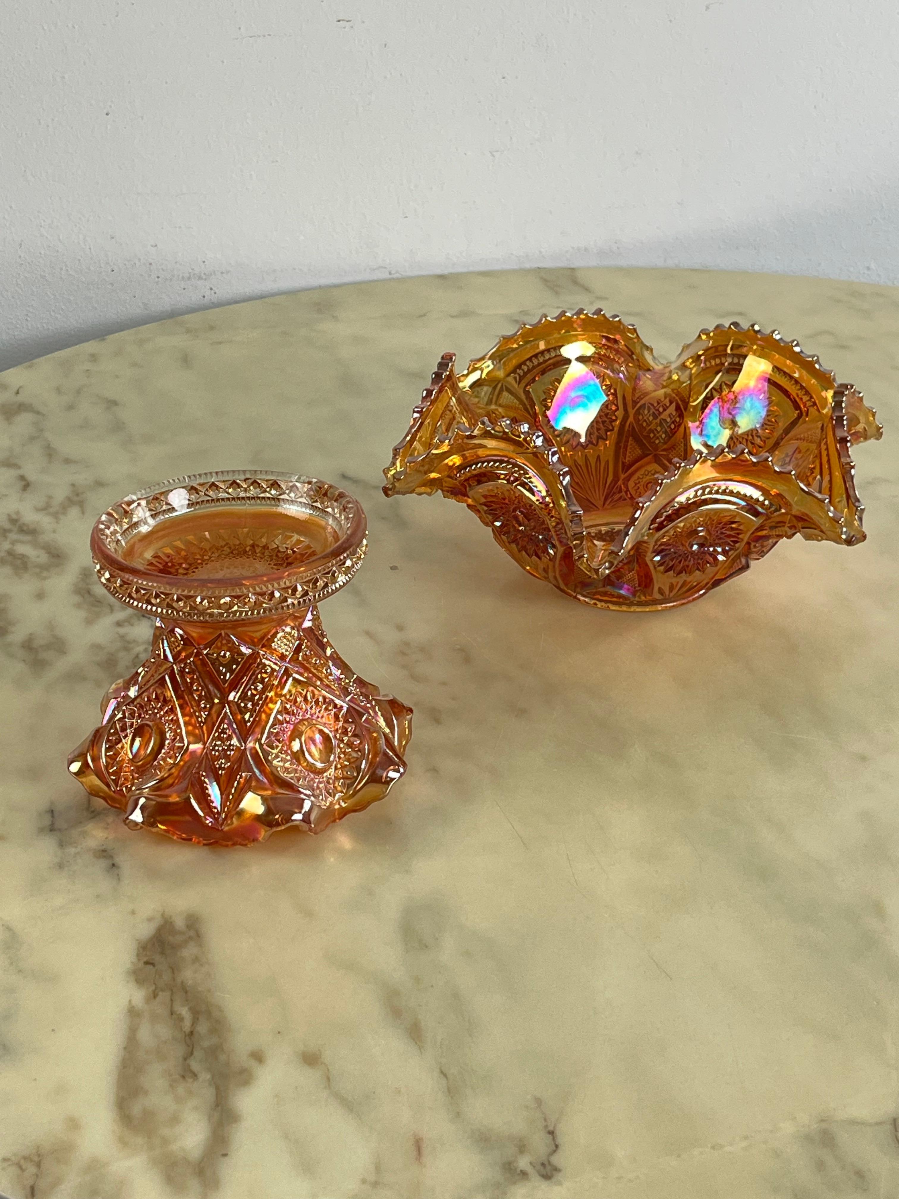 Vetro Mid-Century Multicolore  Centrotavola con fruttiera in vetro anni '30 in vendita