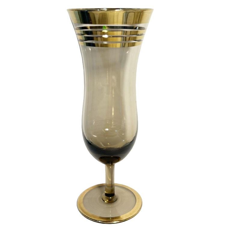 American Mid Century  Multicolor Gold Rim Hurricane or Cyclone Glassware - Set of 6 For Sale