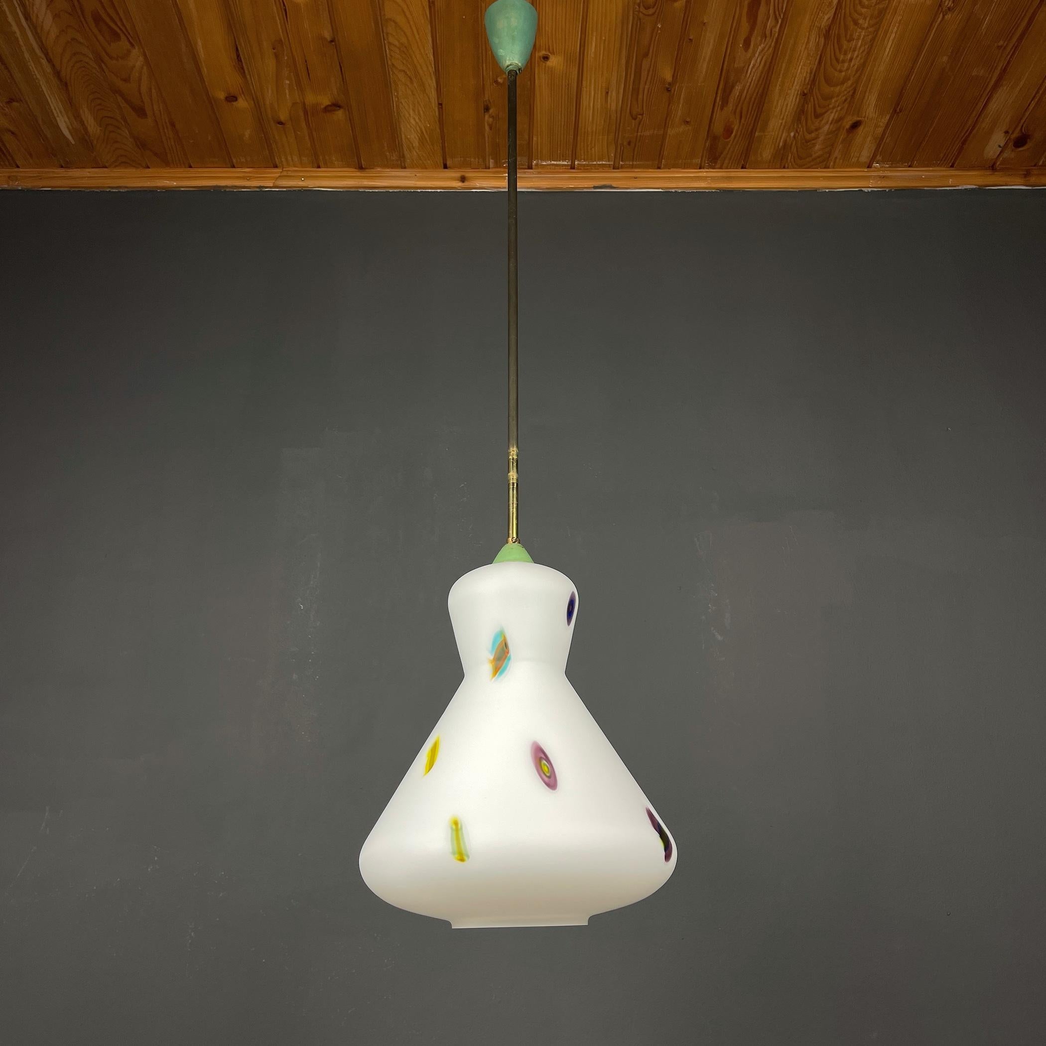 Midcentury Multicolor Opaline Murano Glass Pendant Lamp by Stilnovo Italy 1950s For Sale 4