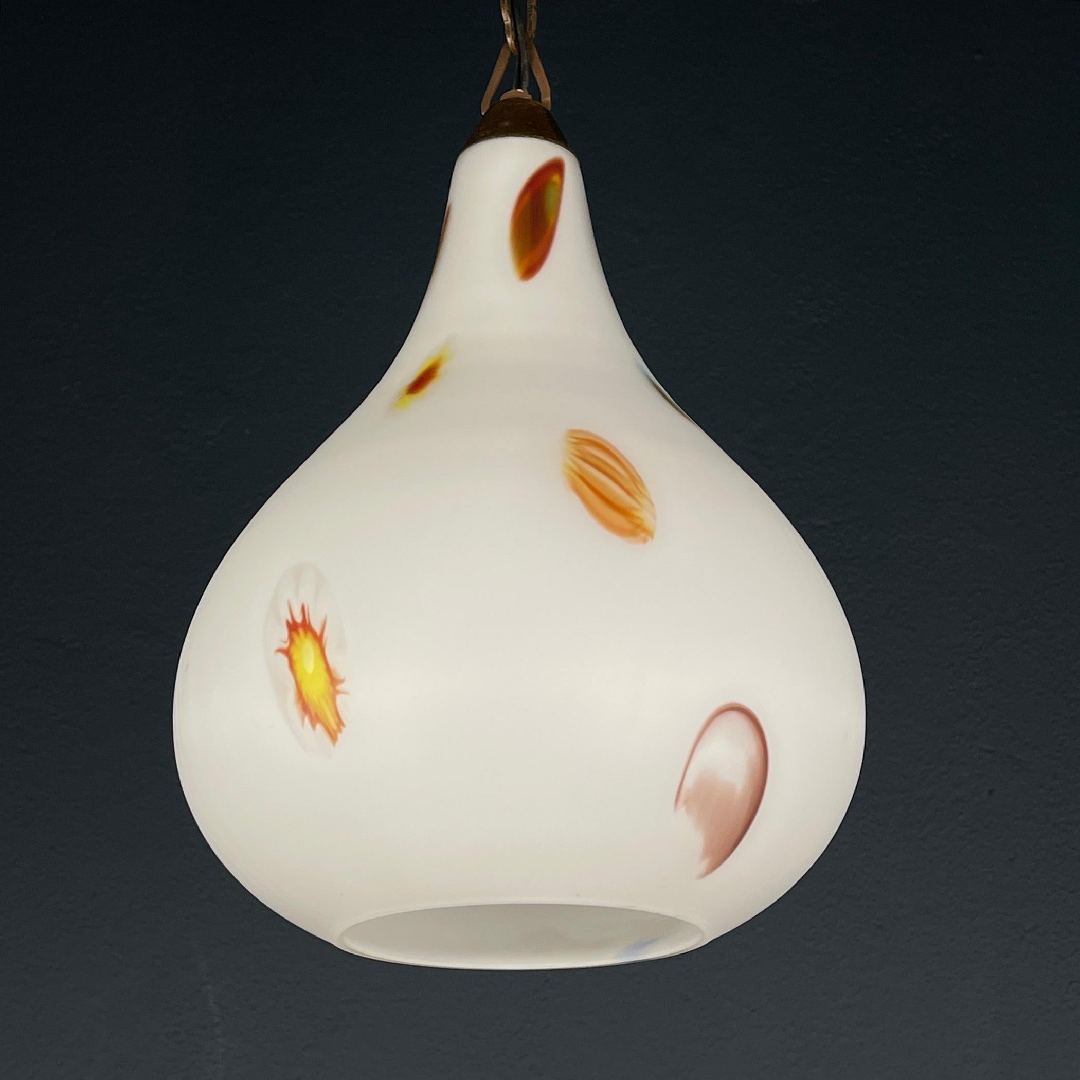 Mid-century multicolor opaline murano glass pendant lamp by Stilnovo Italy 1950s For Sale 3