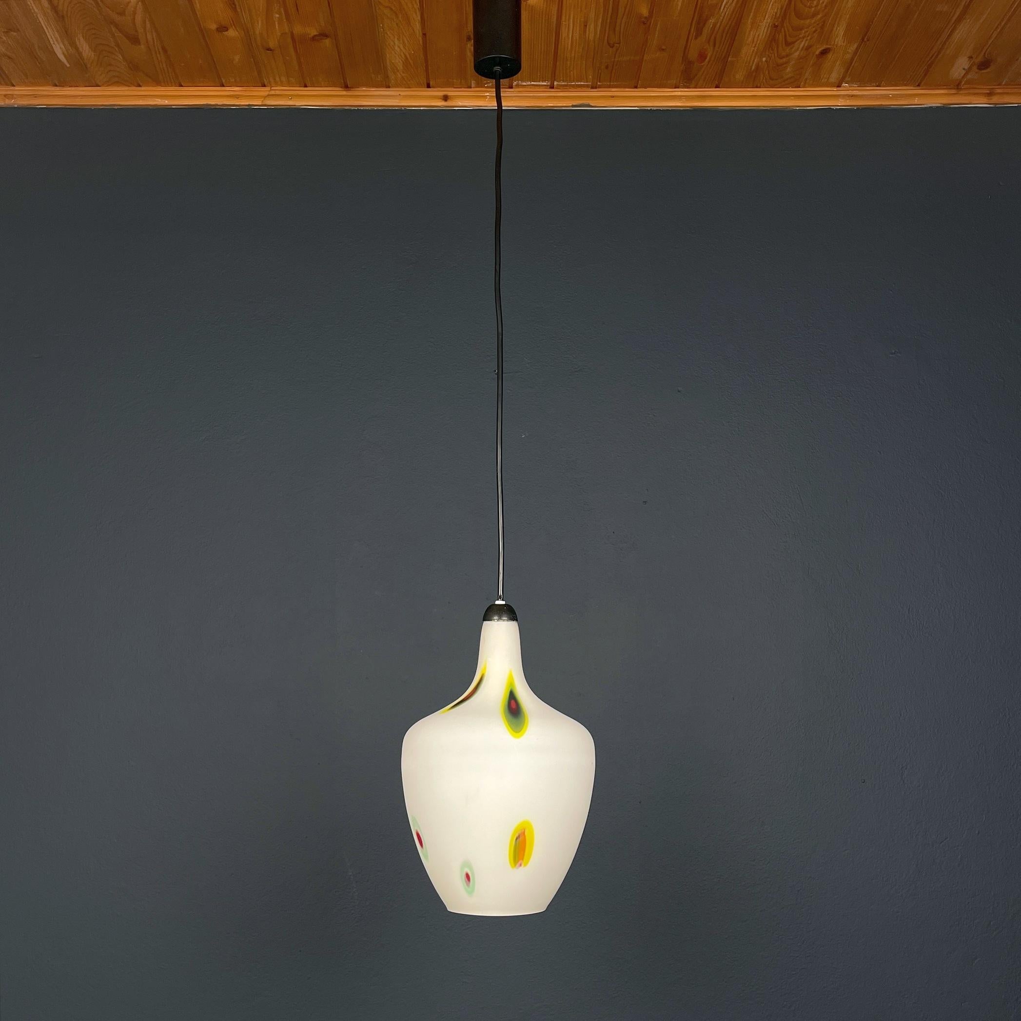 Mid-century multicolor opaline murano glass pendant lamp by Stilnovo Italy 1950s For Sale 4