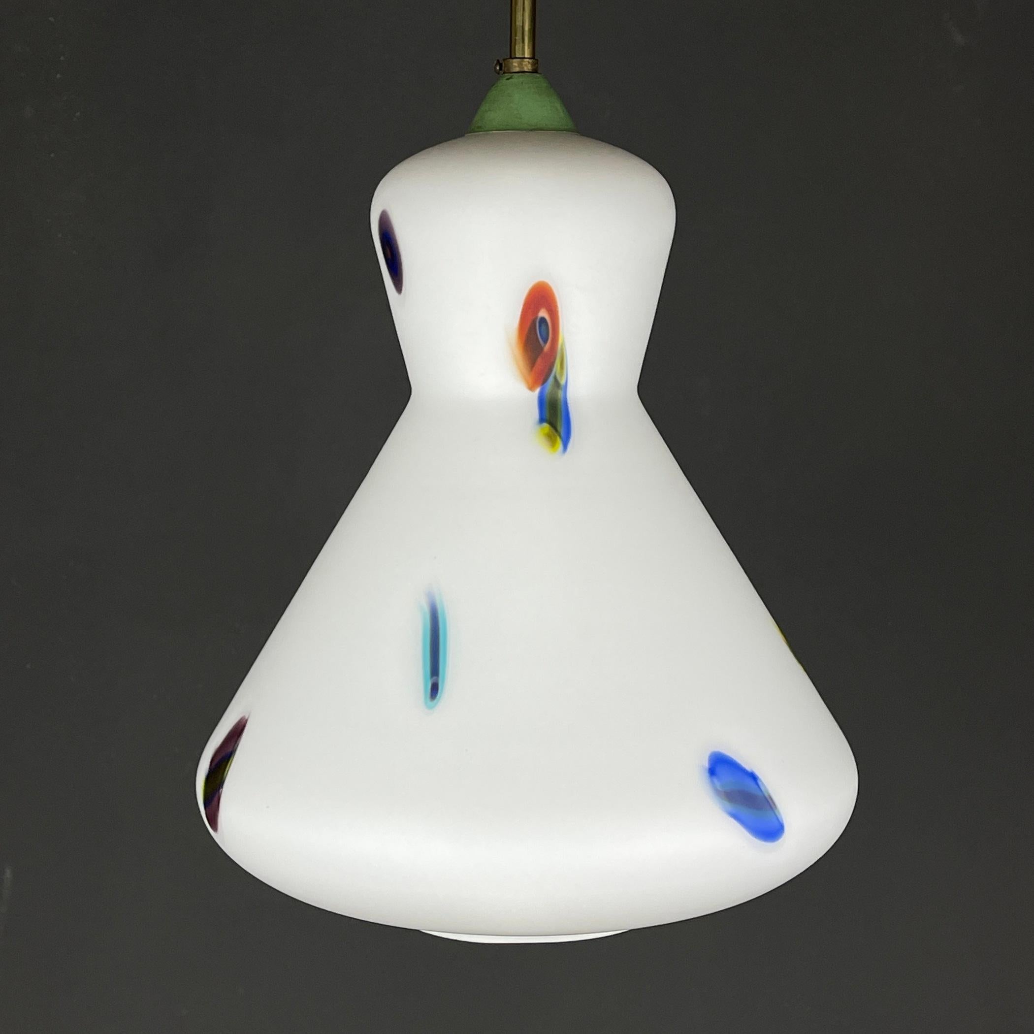 Midcentury Multicolor Opaline Murano Glass Pendant Lamp by Stilnovo Italy 1950s For Sale 6