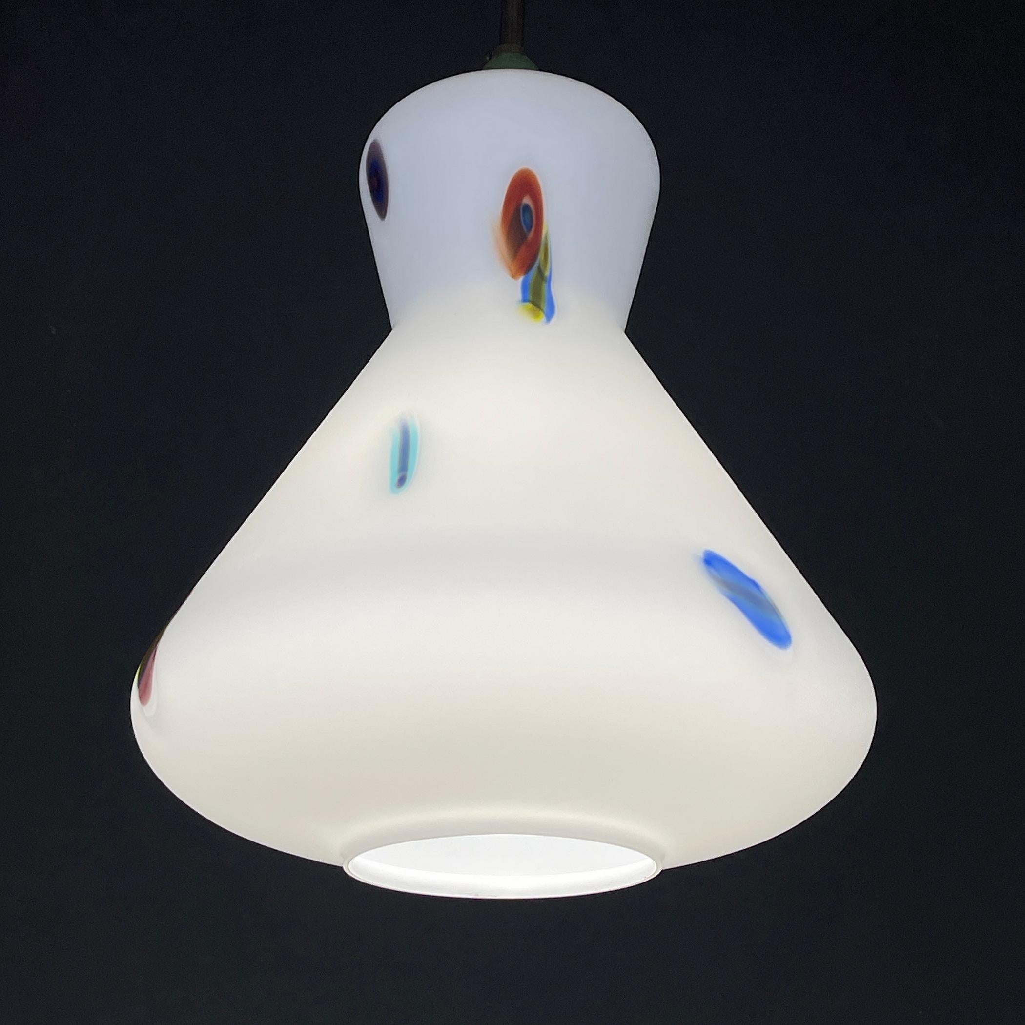 Midcentury Multicolor Opaline Murano Glass Pendant Lamp by Stilnovo Italy 1950s For Sale 7