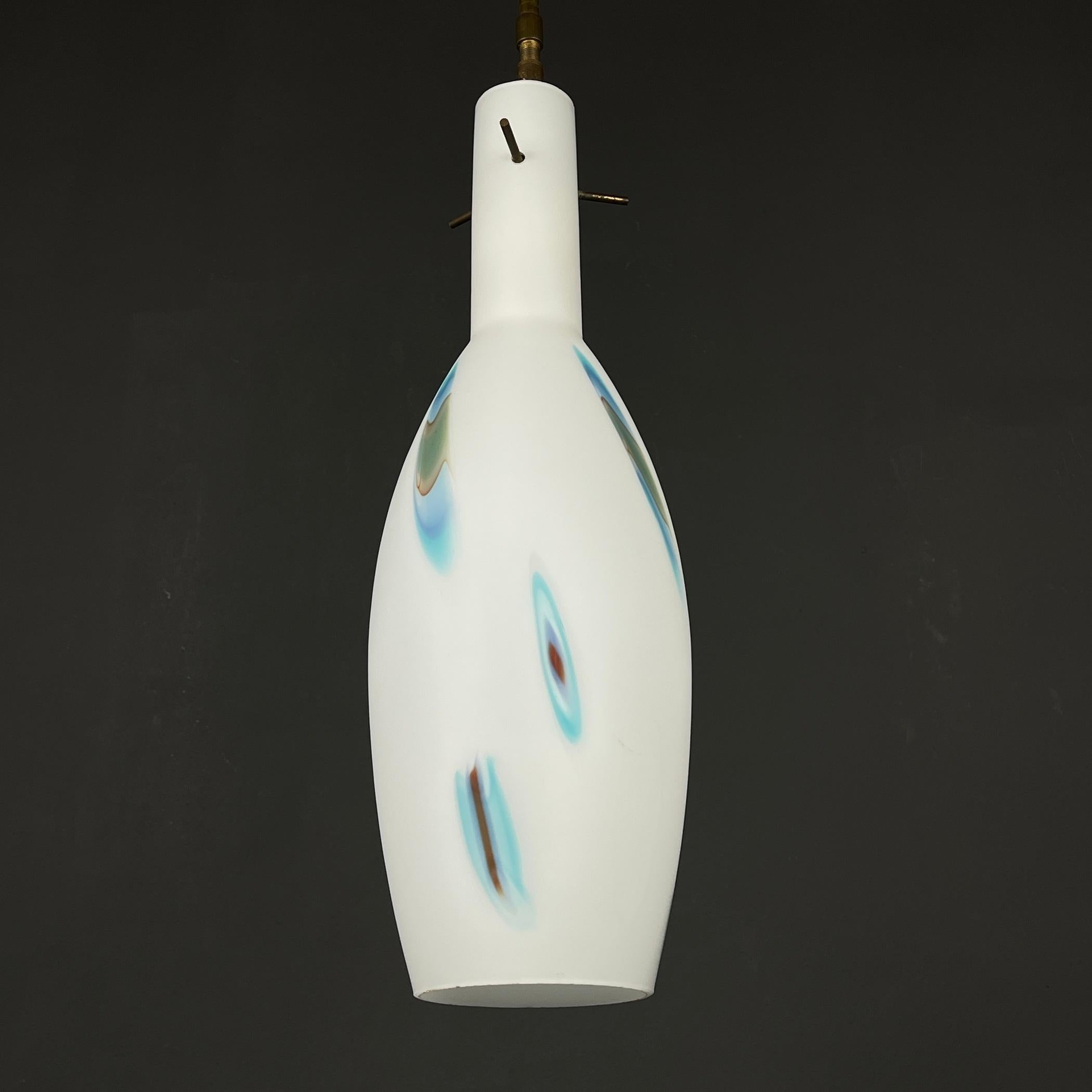 Mid-century multicolor opaline murano glass pendant lamp by Stilnovo Italy 1950s For Sale 6