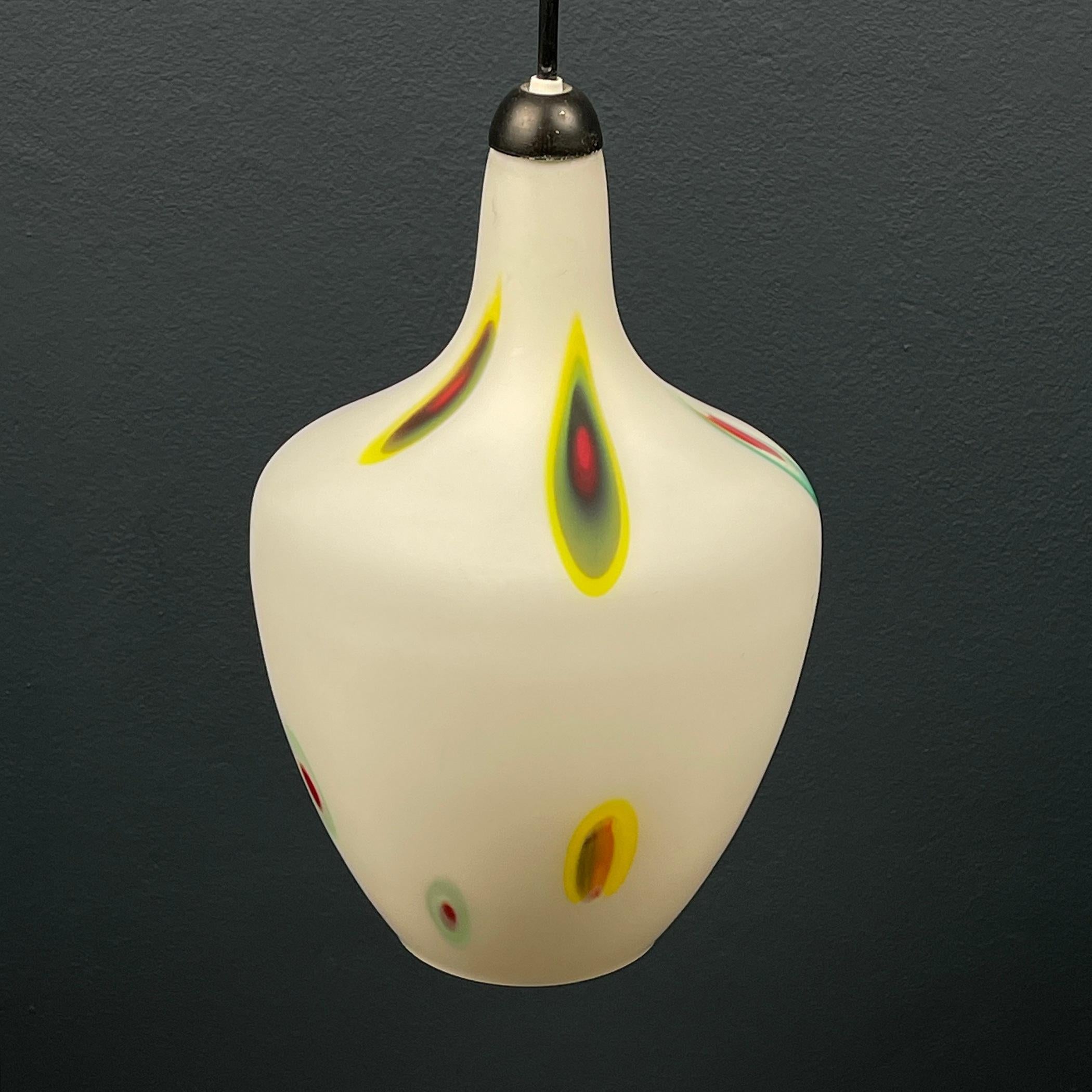 Mid-century multicolor opaline murano glass pendant lamp by Stilnovo Italy 1950s For Sale 6