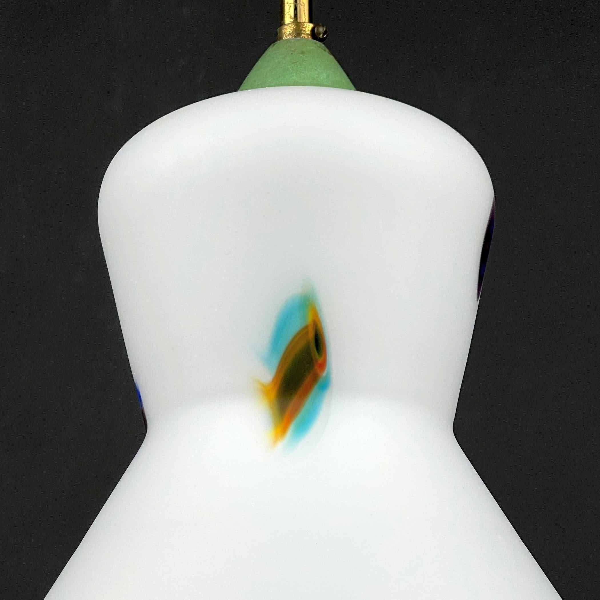 Midcentury Multicolor Opaline Murano Glass Pendant Lamp by Stilnovo Italy 1950s For Sale 8